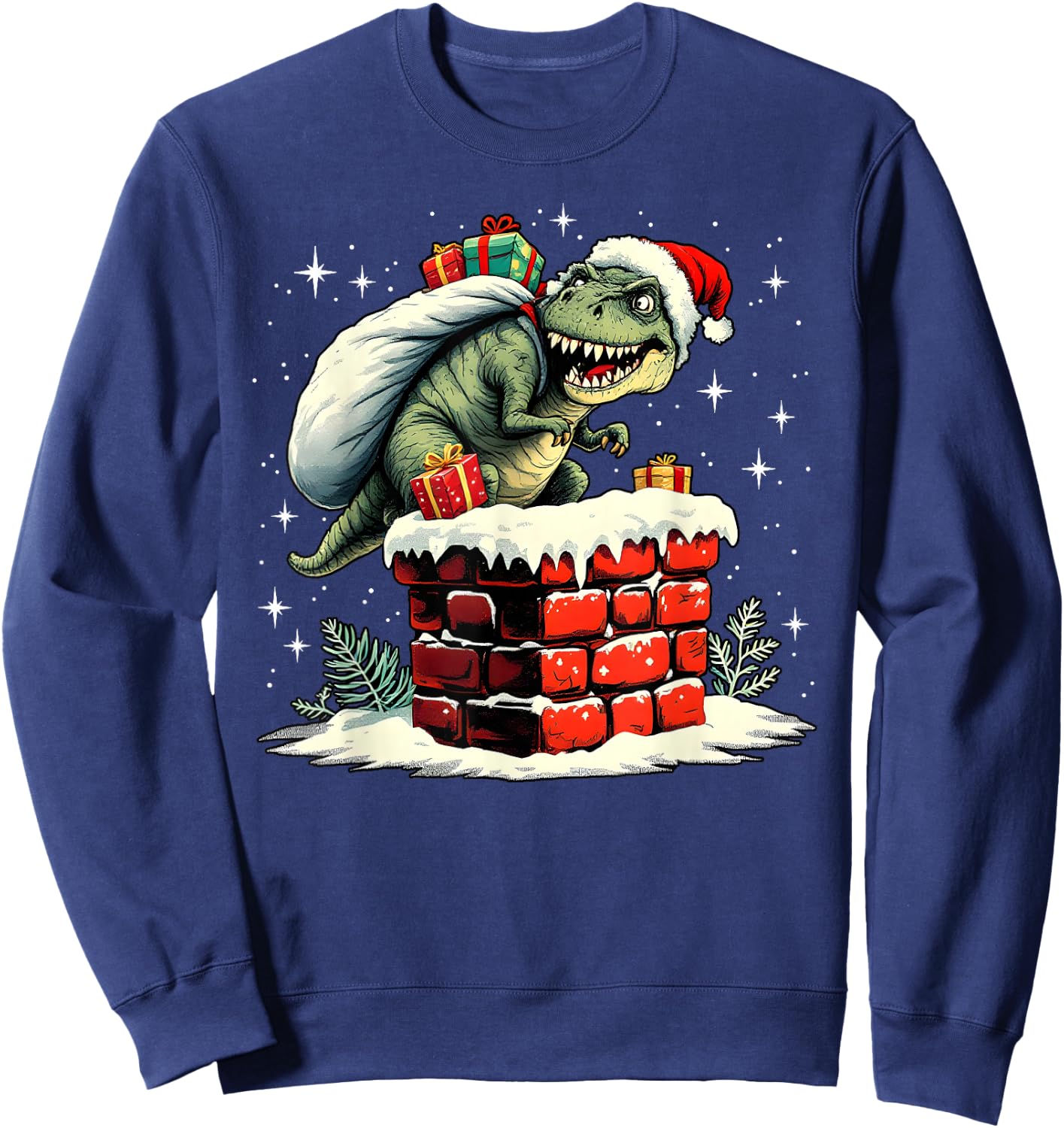 Dinosaur Christmas Santa Xmas Sweatshirt - Sweatshirt | Navy