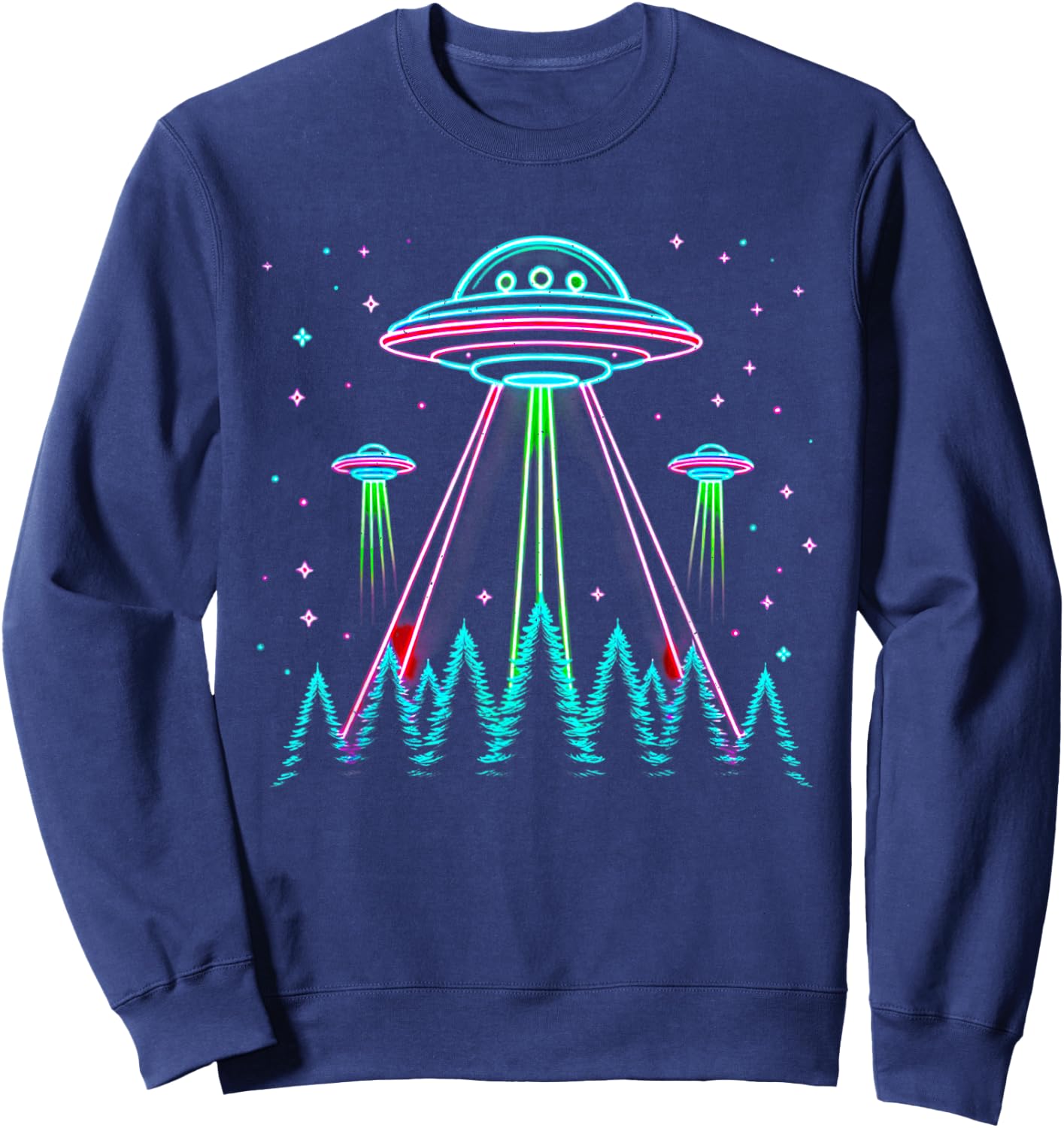 UFO Abduction Line Art Moon Day Alien Spaceship Sci-fi Sweatshirt - Sweatshirt | Navy