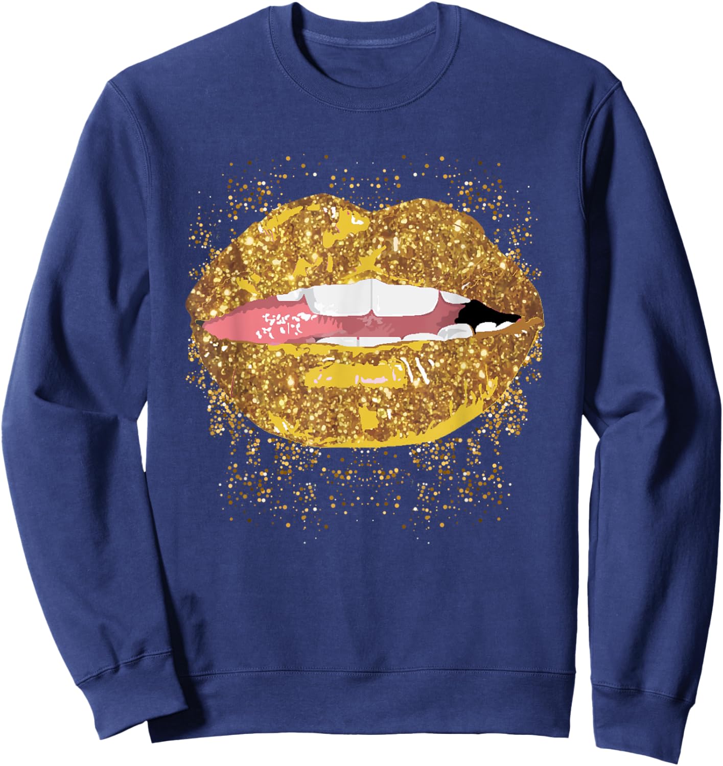 Gold Lips Side Tongue Biting for Sexy Lipstick Mouth Kisser Sweatshirt - Sweatshirt | Navy