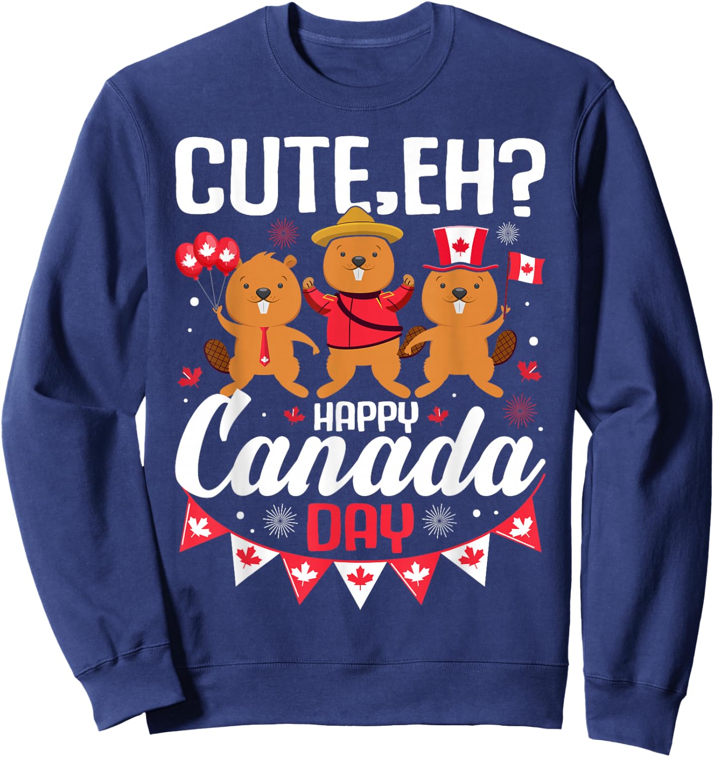 Cute Eh Happy Canada day Flag for Boys girls Kids Toddler Sweatshirt - Sweatshirt | Navy