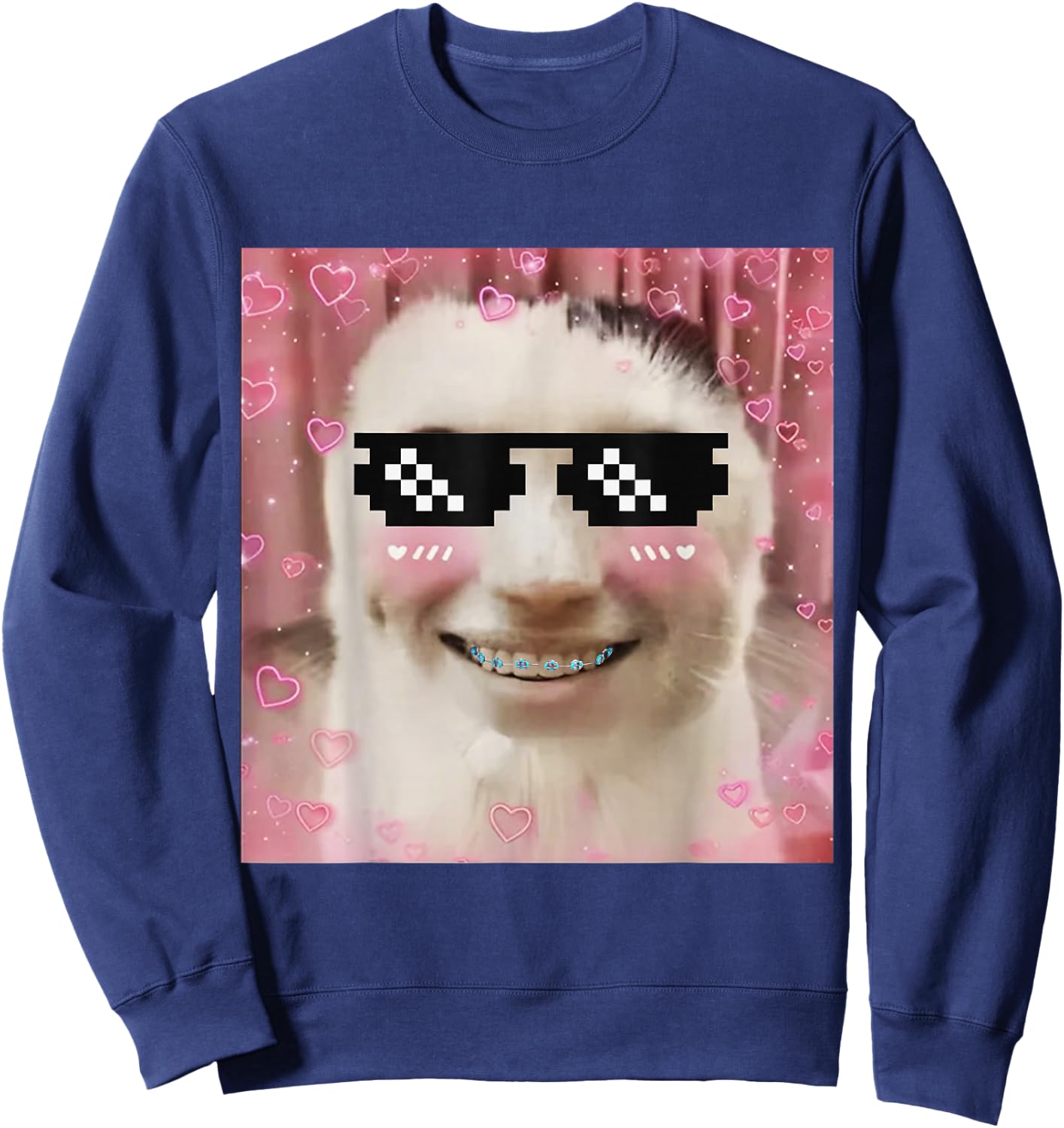 Goofy Ahh Cat Meme Dank Cursed Weirdcore Cringey Banana Cat Sweatshirt - Sweatshirt | Navy
