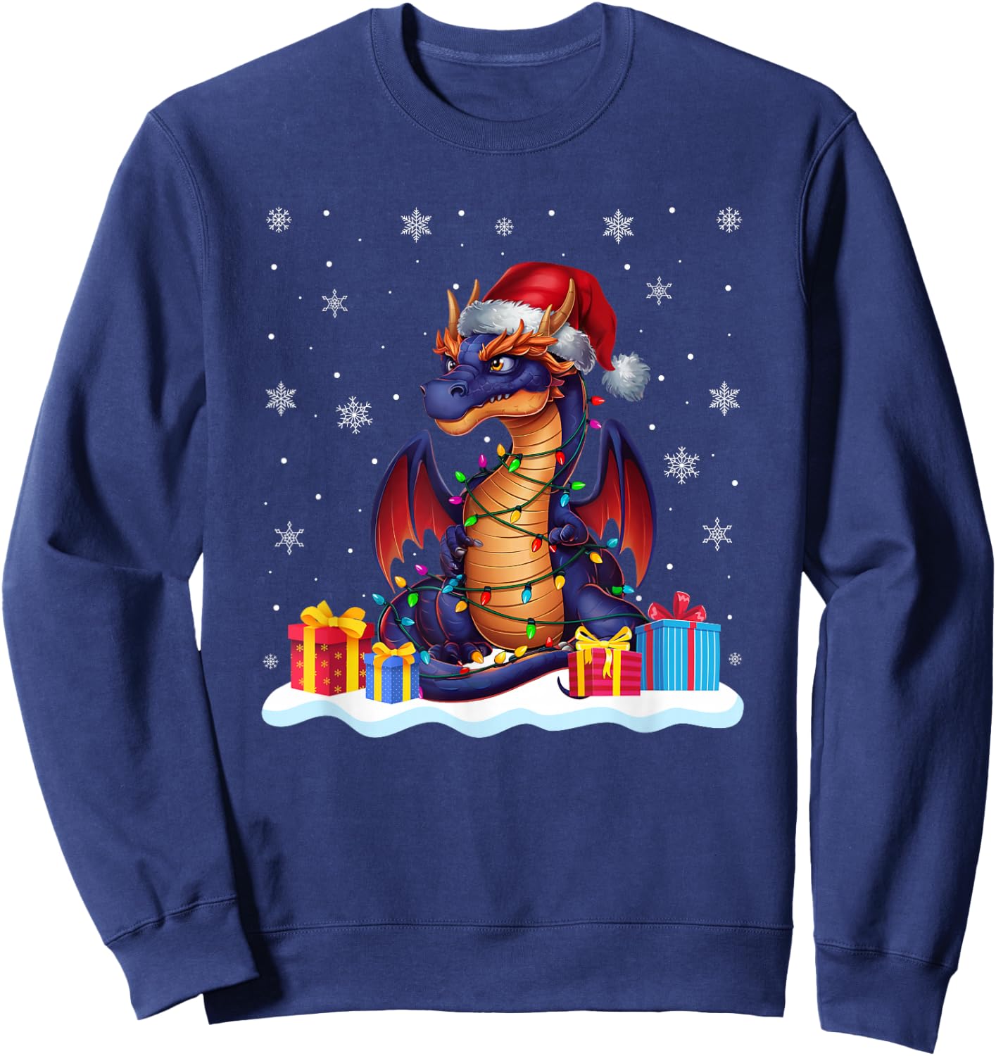 Dragon Santa Hat Christmas Tree Light Xmas Pajama Sweatshirt - Sweatshirt | Navy