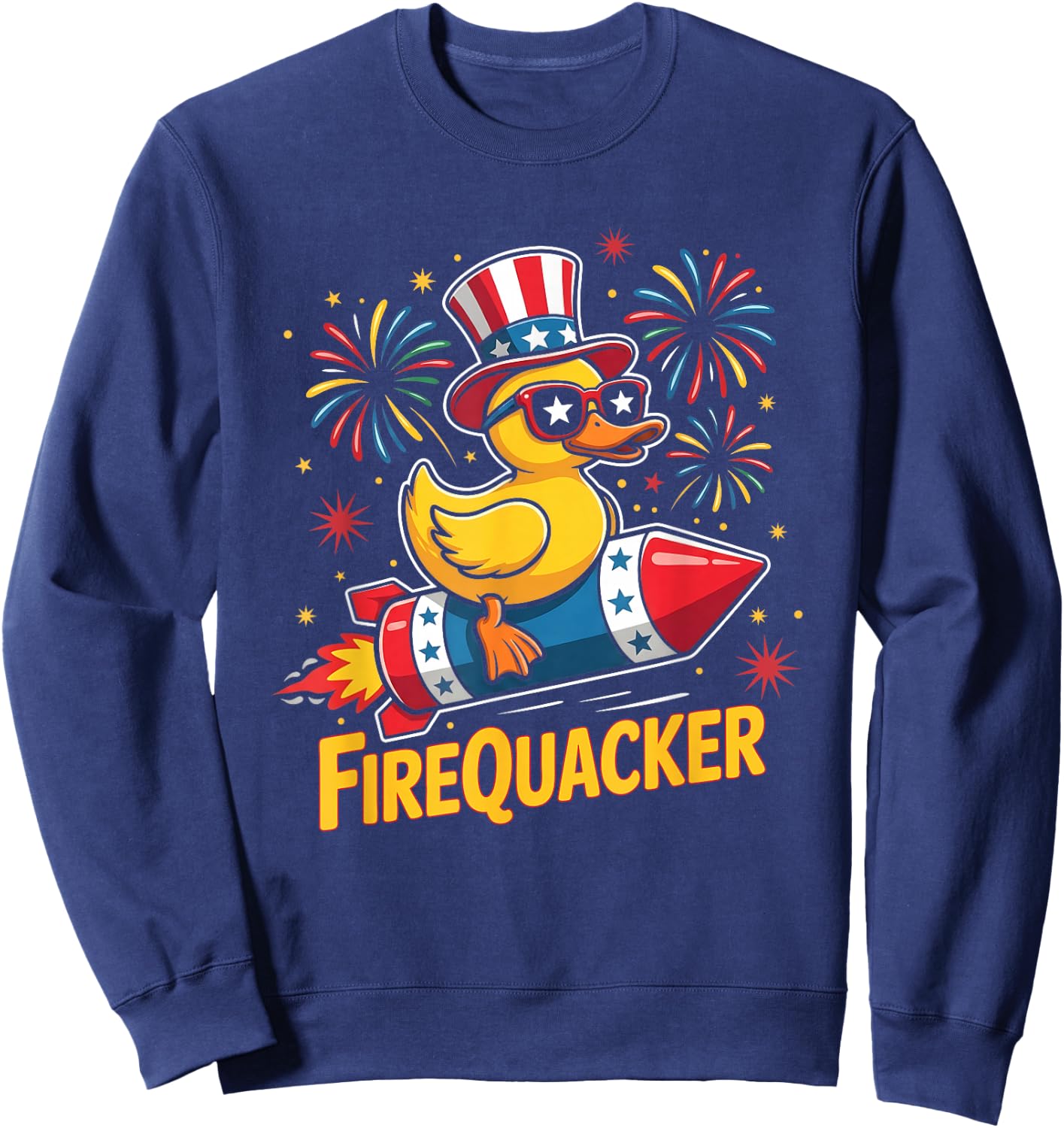 4th of July Duck Firequacker Patriotic Fourth of July Funny Sweatshirt - Sweatshirt | Navy