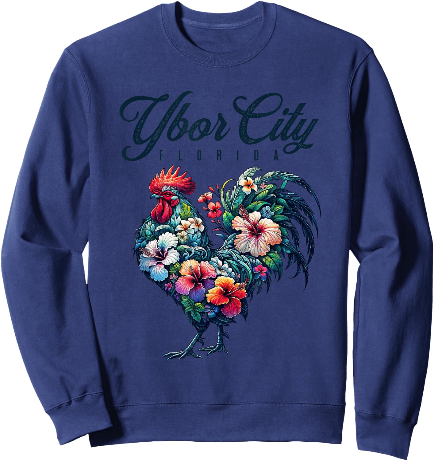 Ybor City Florida Tropical Chicken With Hibiscus Sweatshirt - Sweatshirt | Navy