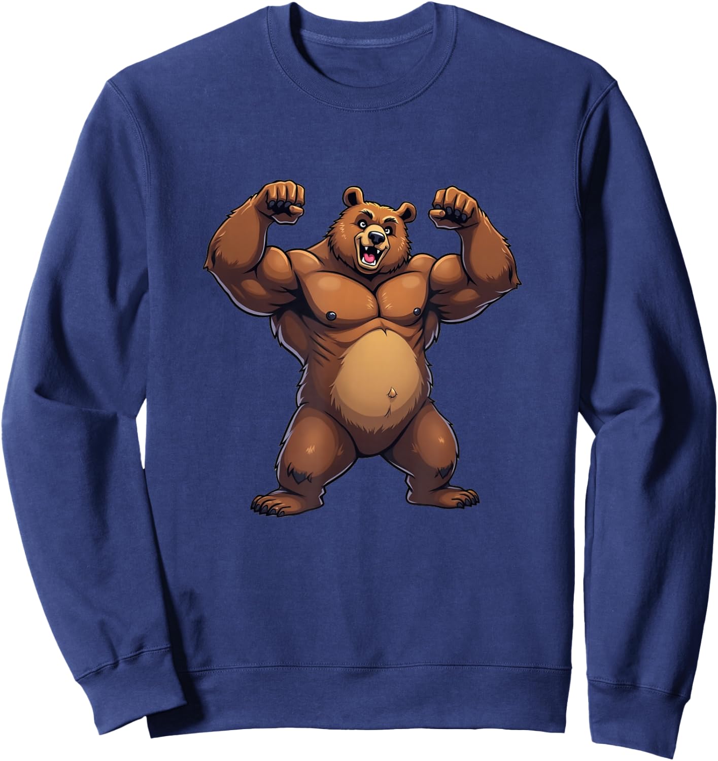 I Love Bear Funny Gay Daddy LGBTQ Pride Cartoon Style Muscle Sweatshirt - Sweatshirt | Navy
