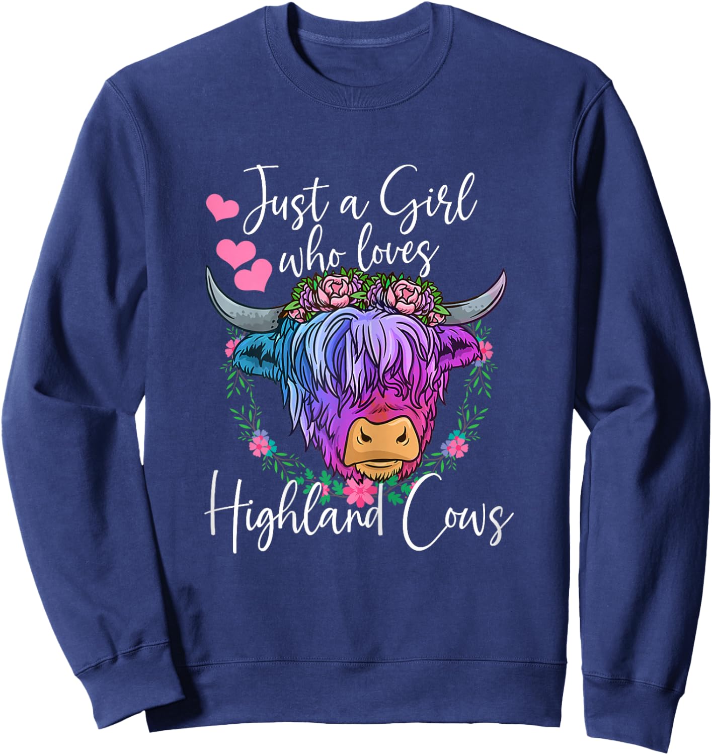 Highland Cow Gifts Women Just a Girl Who Loves Highland Cows Sweatshirt - Sweatshirt | Navy