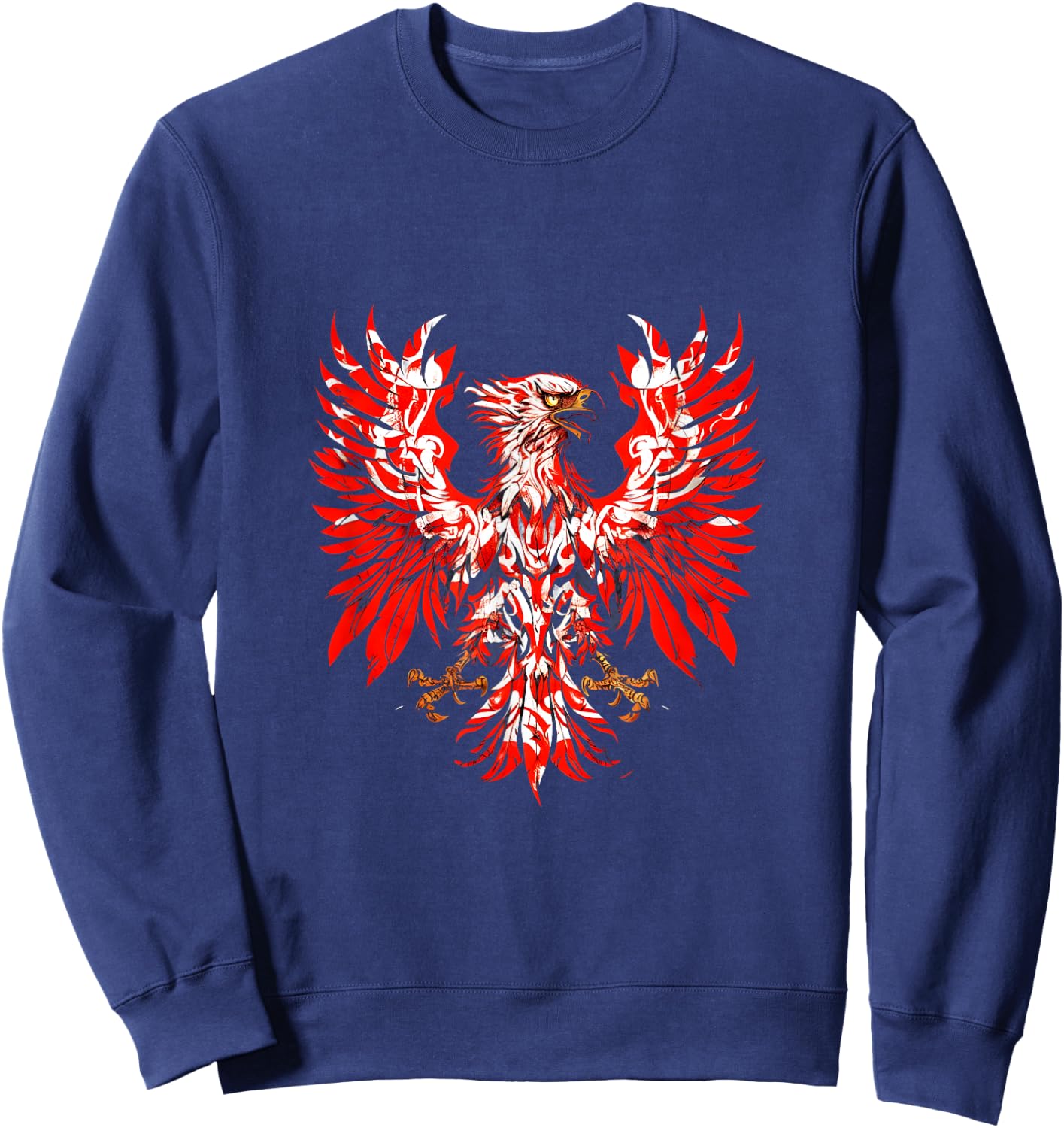 PolishDesigns Polish Eagle Poland Polska - Black, Small, Classic Fit, Short Sleeve, -Adult, All Ages, Polish Heritage, Flag Enthusiasts Sweatshirt - Sweatshirt | Navy