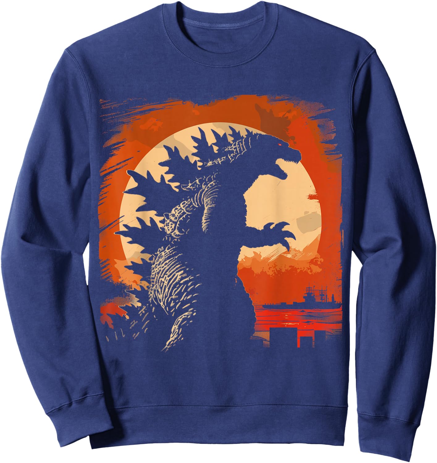 Retro Vintage Japanese Art Legendary Rare Kaiju , -Adults, -Kids, Black, Small, Short Sleeve Sweatshirt - Sweatshirt | Navy