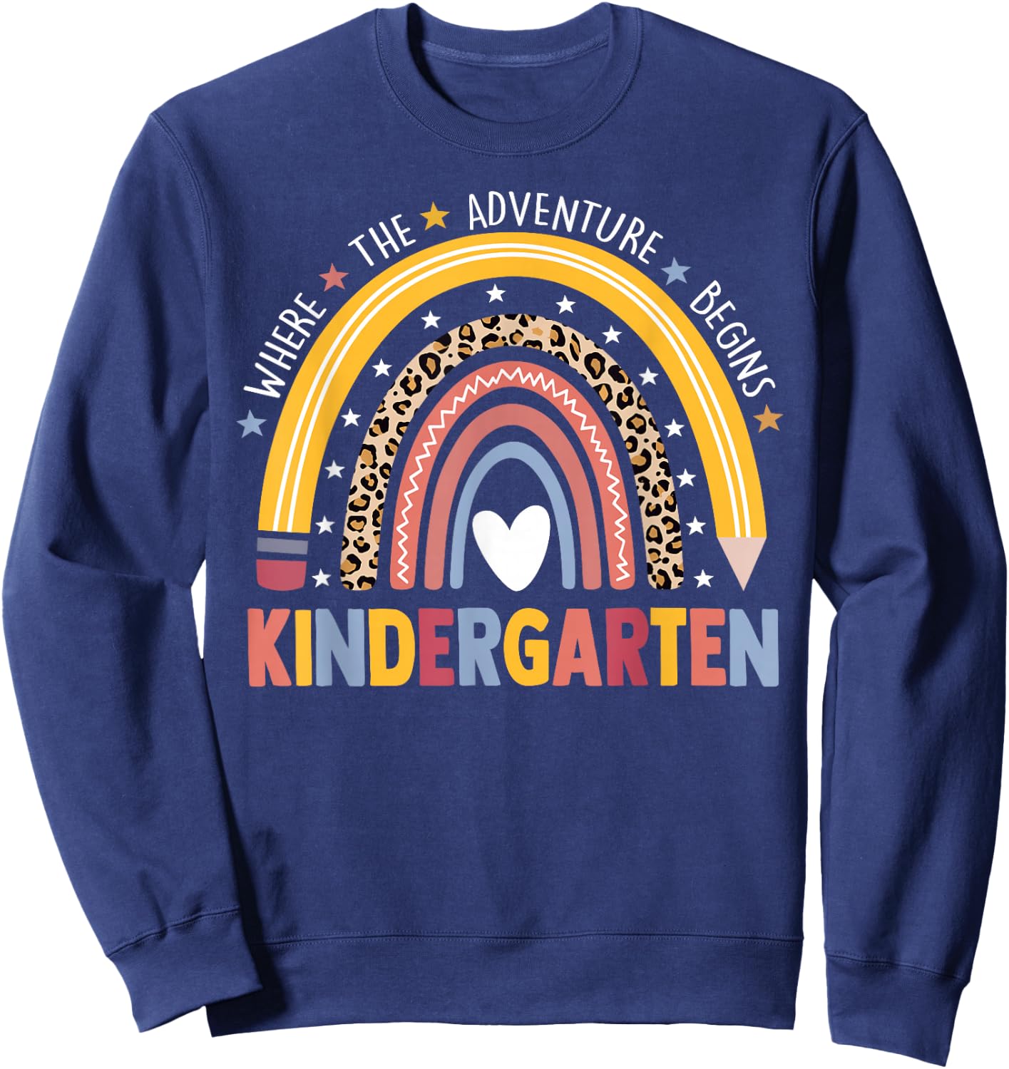 Kindergarten Where The Adventure Begins Leopard Rainbow Sweatshirt - Sweatshirt | Navy