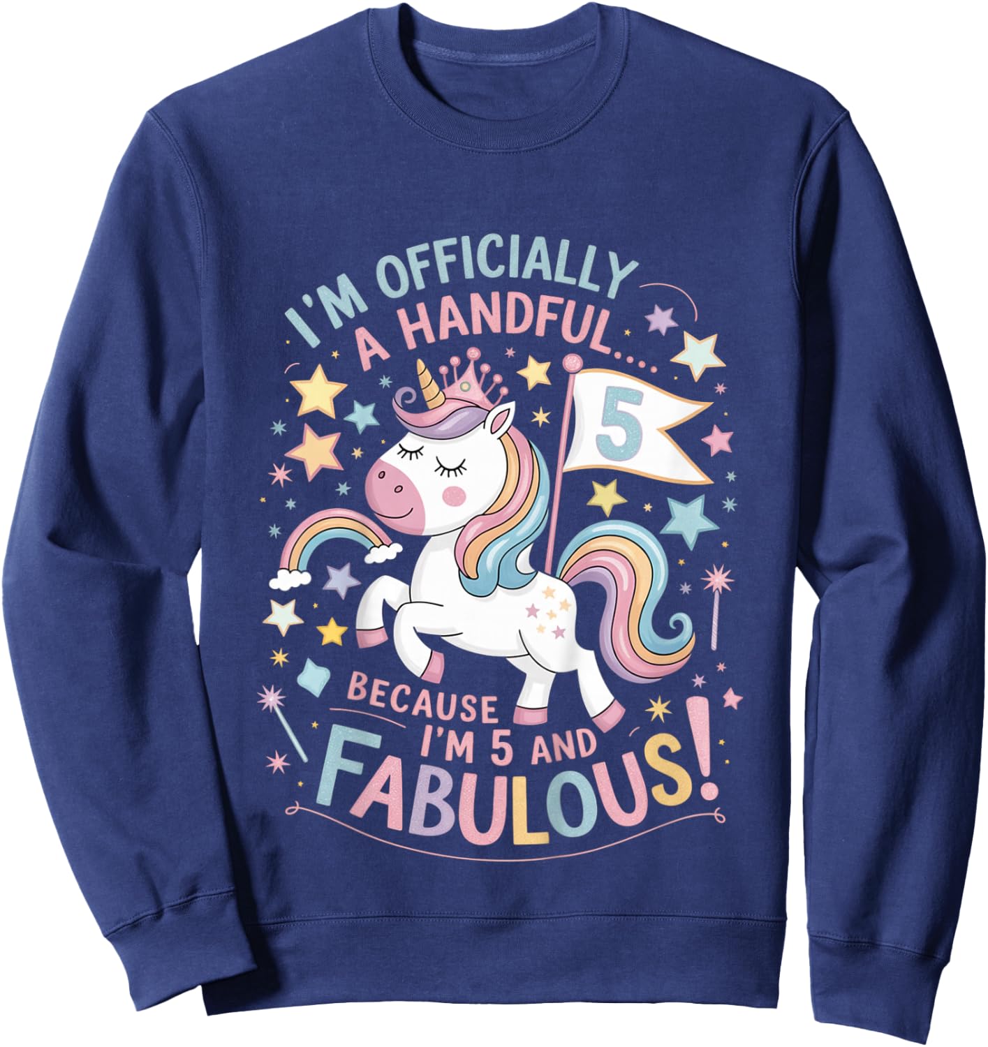Kids I'm Officially A Handful Unicorn 5th Birthday Girl Shirt Sweatshirt - Sweatshirt | Navy