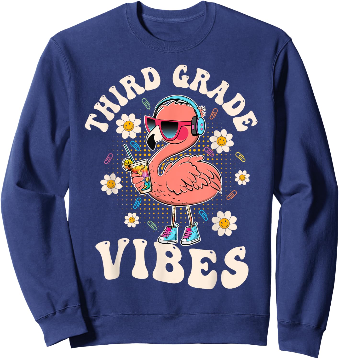 Flamingo Back to School Third Grade Vibes Teacher 3rd Grade Men Women Girls Kids Sweatshirt - Sweatshirt | Navy