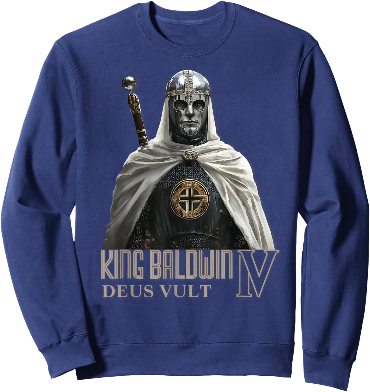King Baldwin IV Jerusalem Cross Catholic Sweatshirt - Sweatshirt | Navy