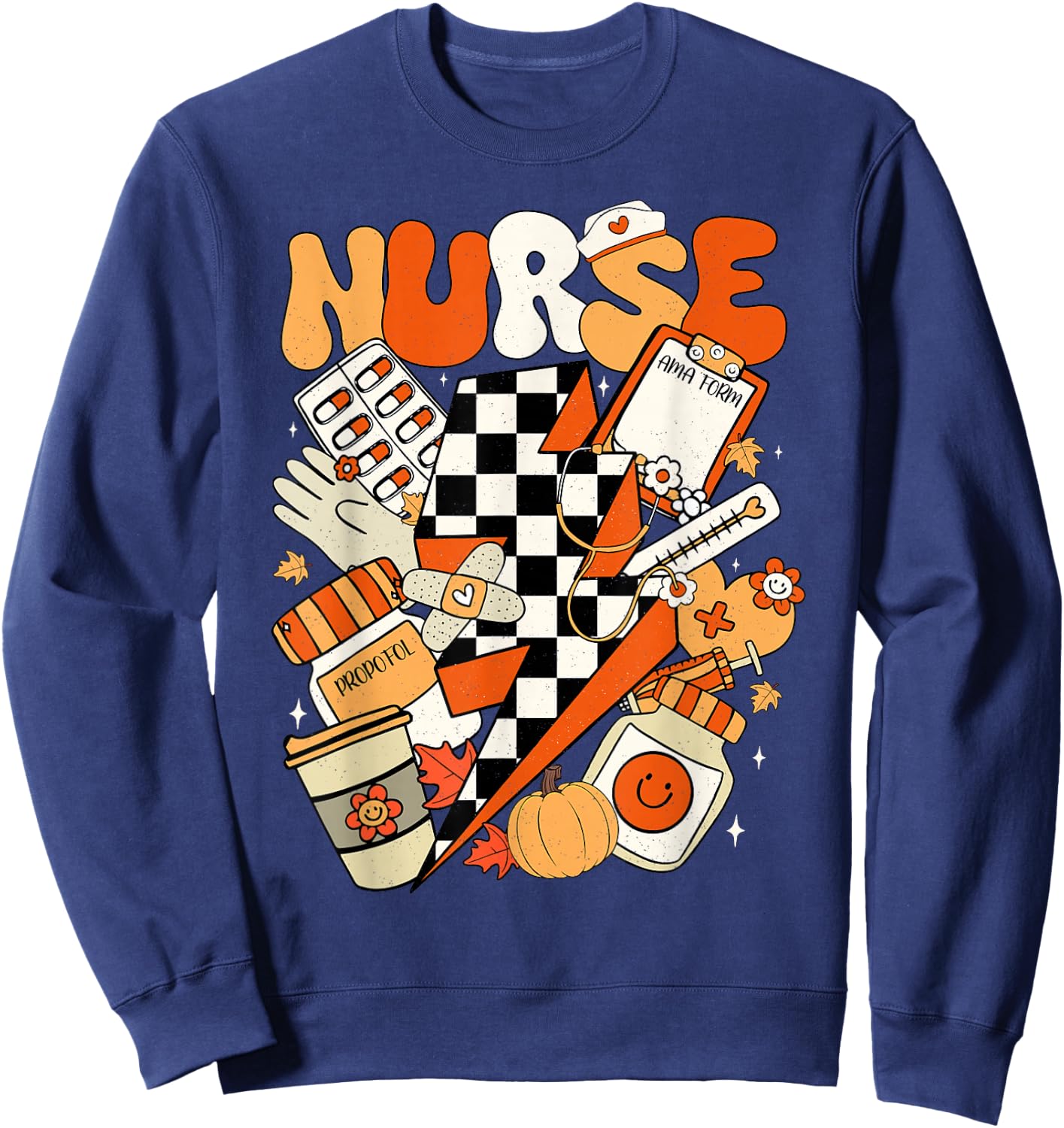 Retro Pumpkin Nurse Life Thanksgiving Fall Autumn Nurse Sweatshirt - Sweatshirt | Navy