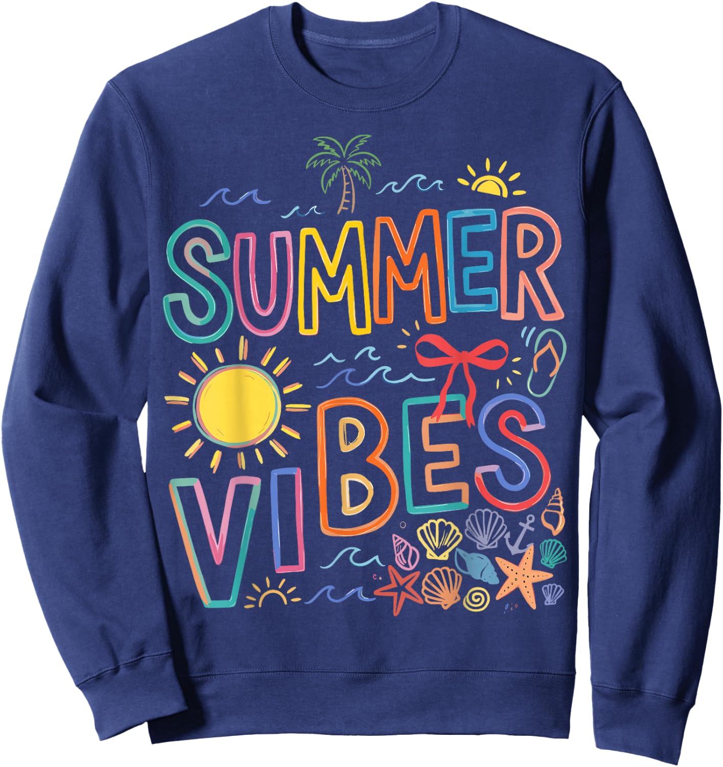 Funny Beach Summer Vibes Women Kids Summer Vacation Sweatshirt - Sweatshirt | Navy
