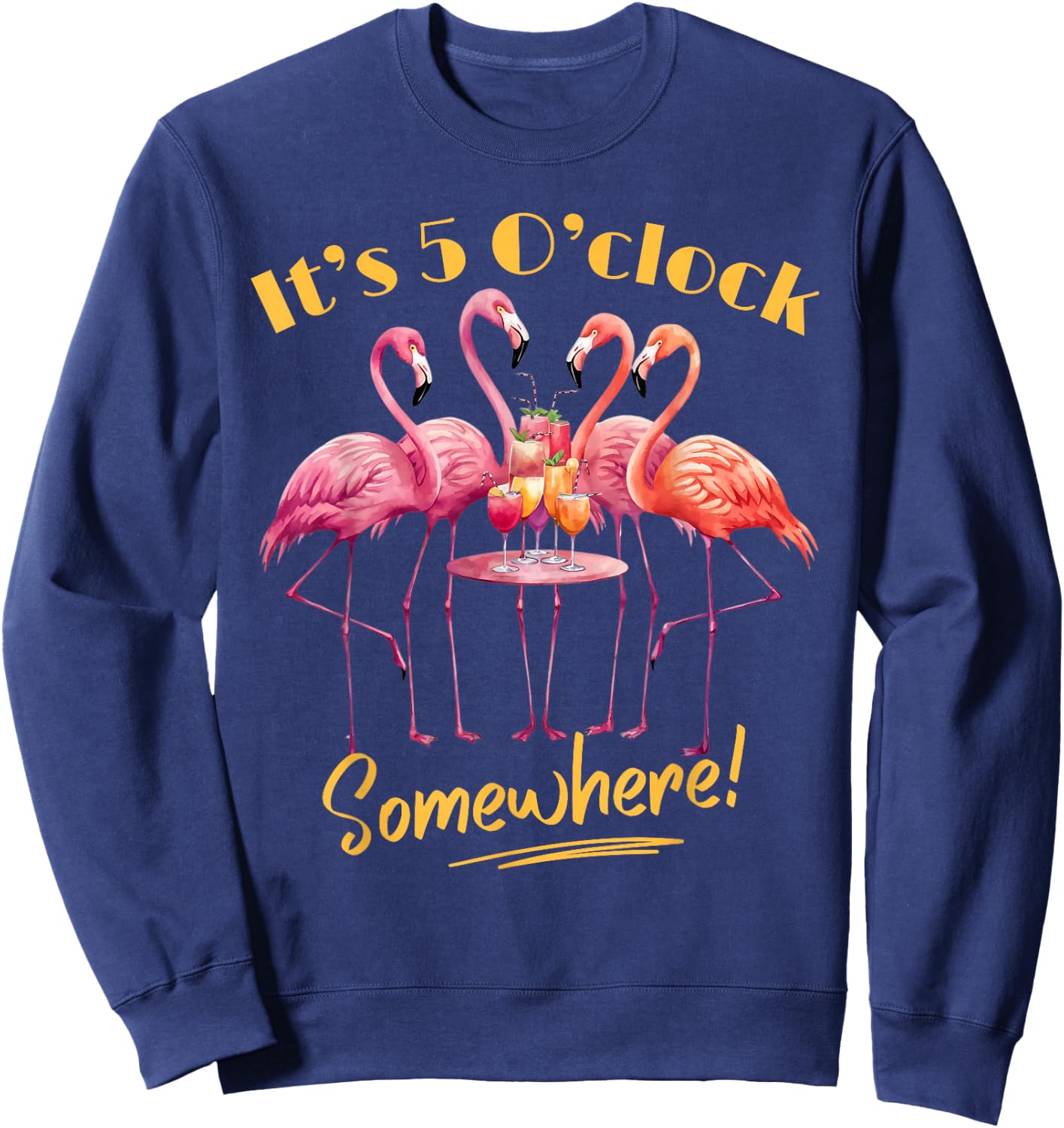 It's 5 O'Clock Somewhere Flamingo Tropical Margarita Party Sweatshirt - Sweatshirt | Navy