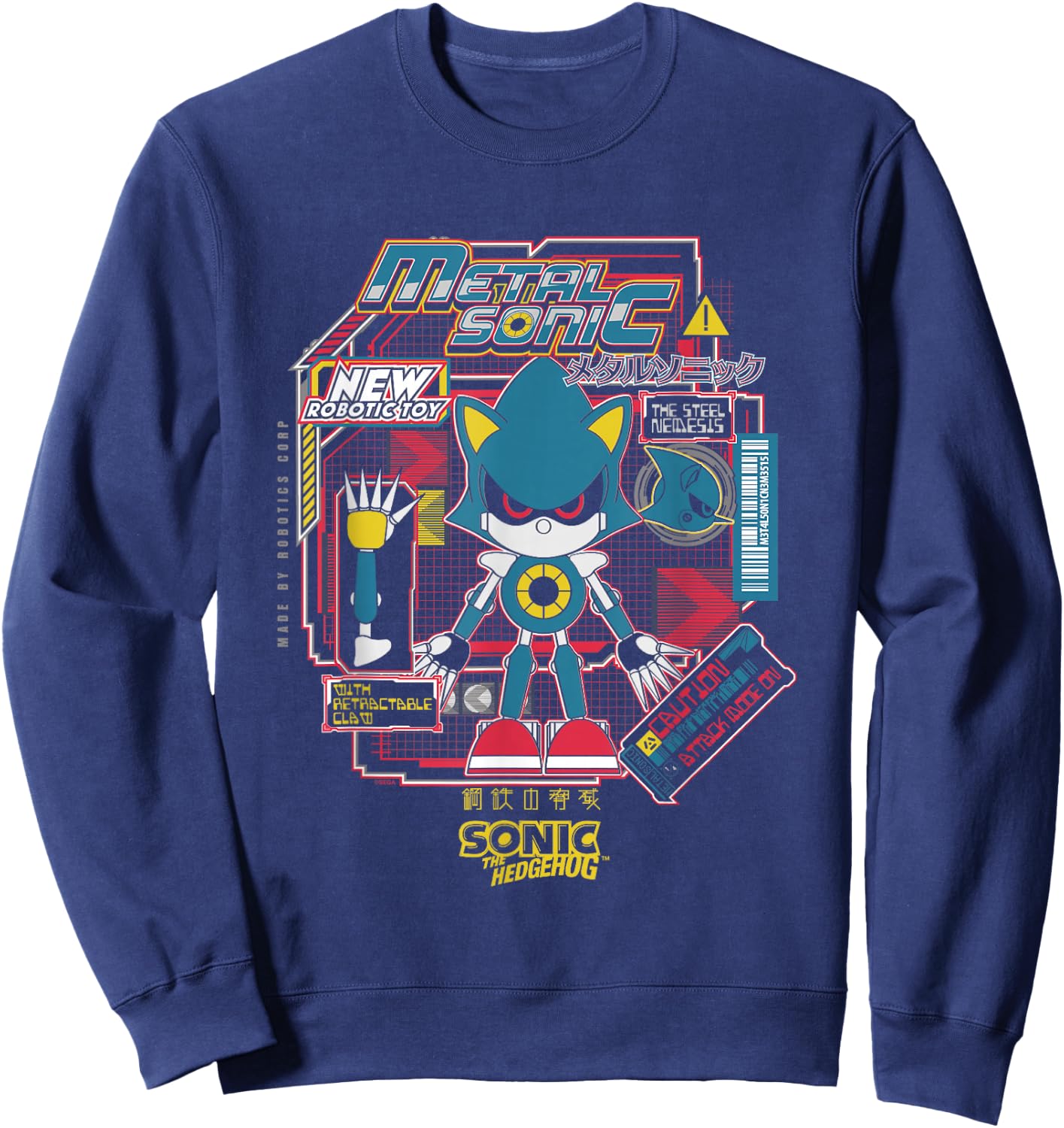 Sonic The Hedgehog Metal Sonic Vintage Kanji Poster Sweatshirt - Sweatshirt | Navy