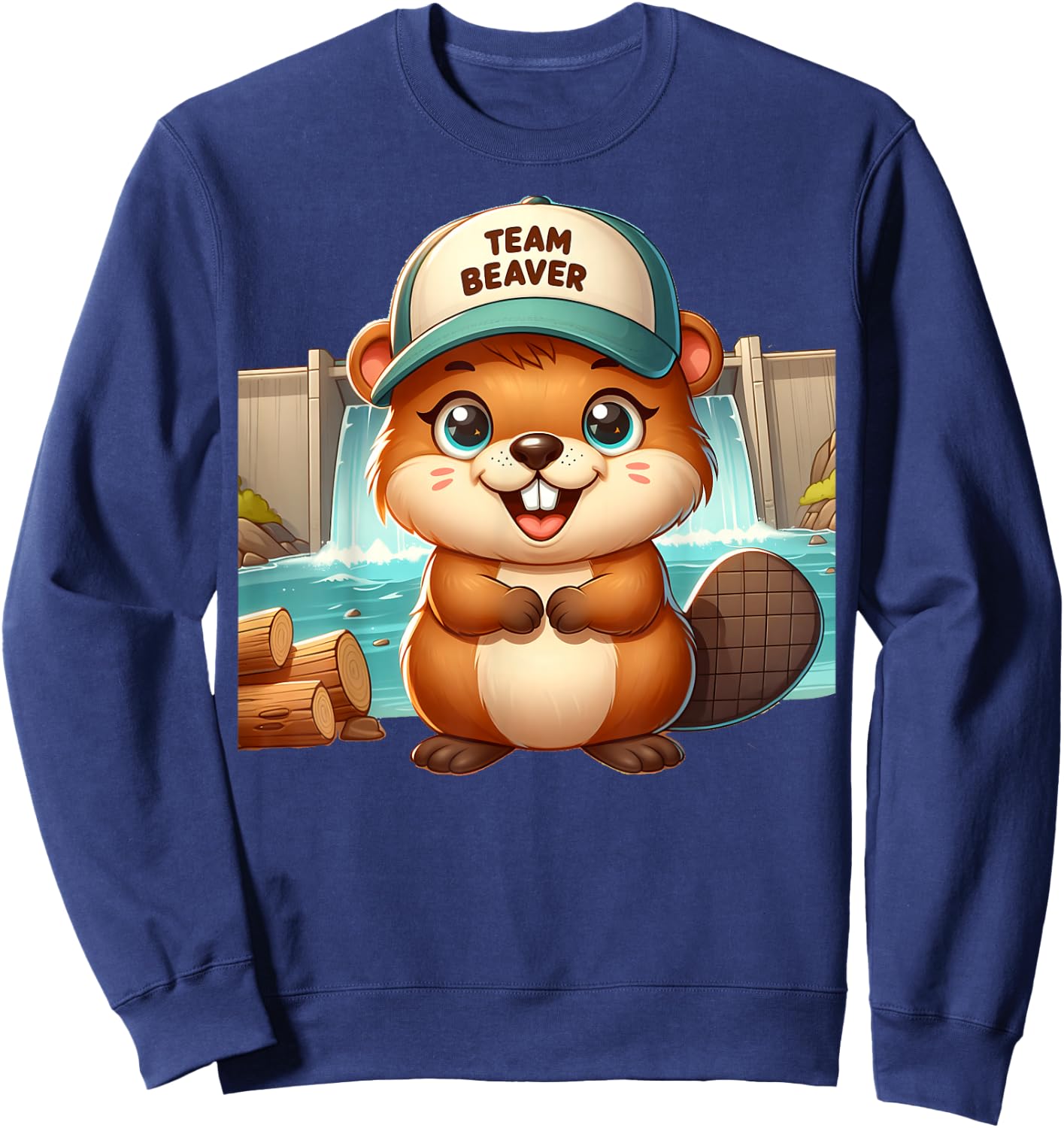 Team Beaver Cartoon Animal Funny Beavers Men Women Kids Sweatshirt - Sweatshirt | Navy