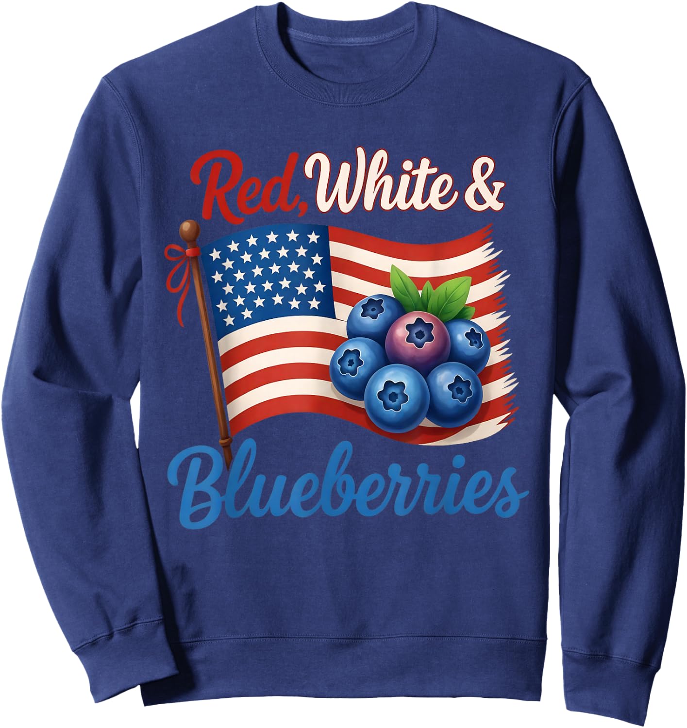 (2 Side) Red White Blueberries Funny Patriotic USA Flag Sweatshirt - Sweatshirt | Navy
