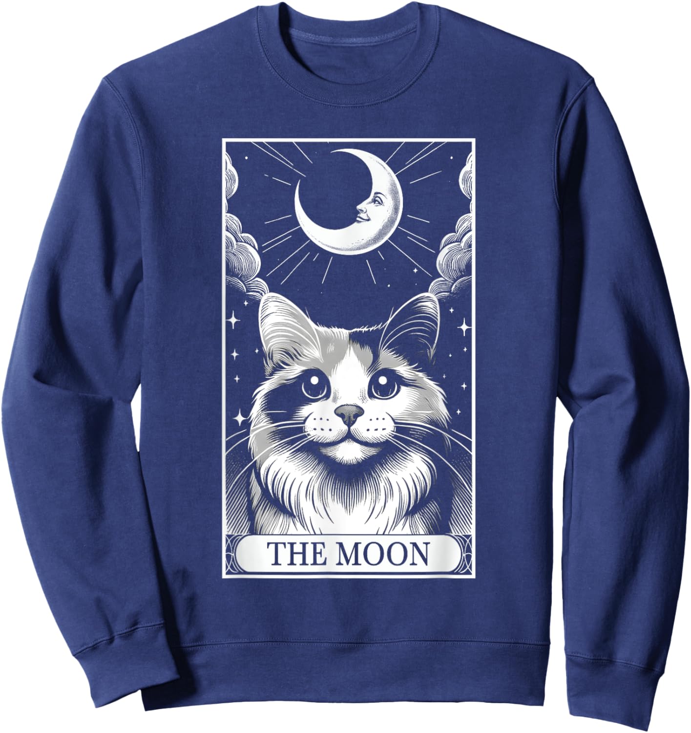 Tarot Card Vintage Crescent Moon Calico Cat Mom Cat Lovers Women Kids Sweatshirt - Sweatshirt | Navy