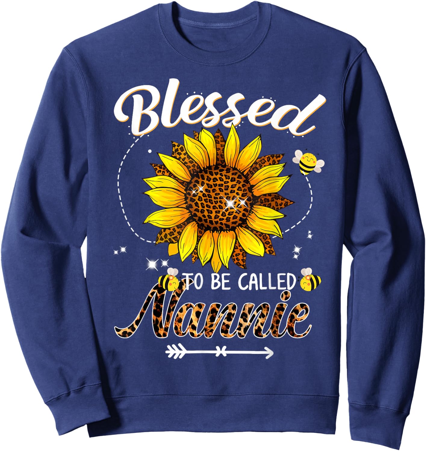 Blessed To Bee Called Nannie Leopard Sunflower Sweatshirt - Sweatshirt | Navy