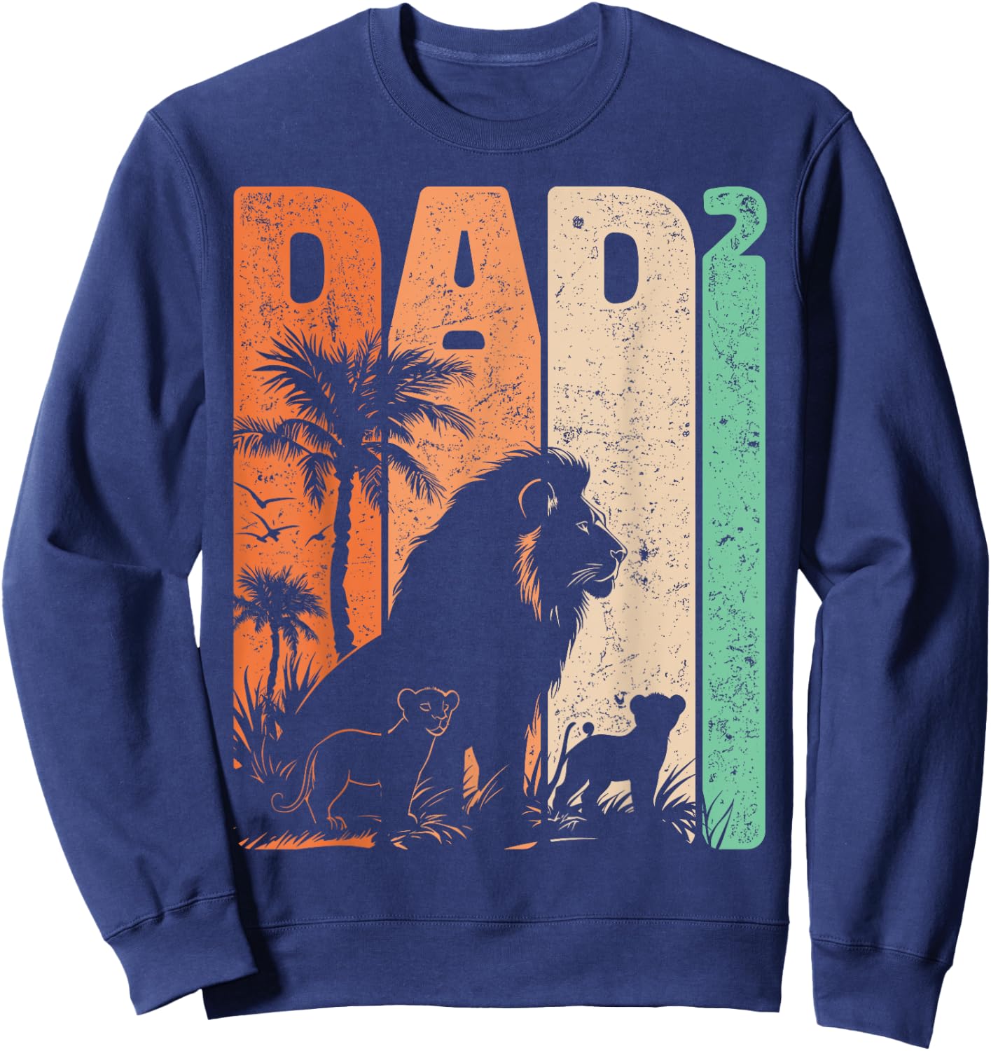 Retro Lion Father with Two Cubs Dad Squared Father's Day Sweatshirt - Sweatshirt | Navy