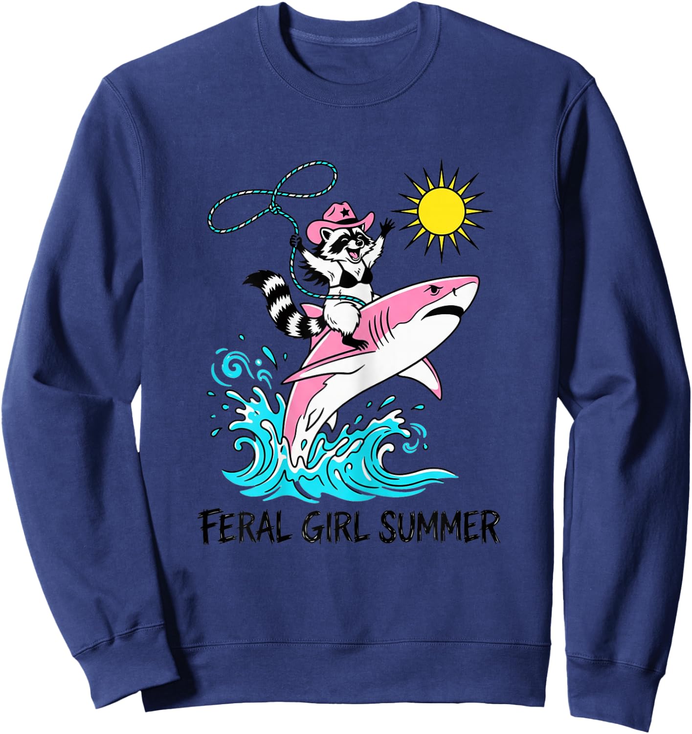 Funny Beach Raccoon Feral Girl Summer Sweatshirt - Sweatshirt | Navy