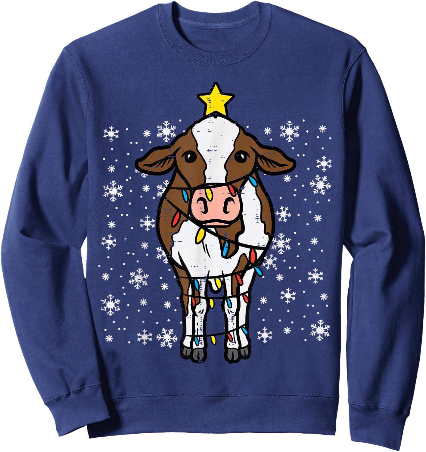 Cow Christmas Lights Funny Xmas Farm Farmer Men Women Kids Sweatshirt - Sweatshirt | Navy