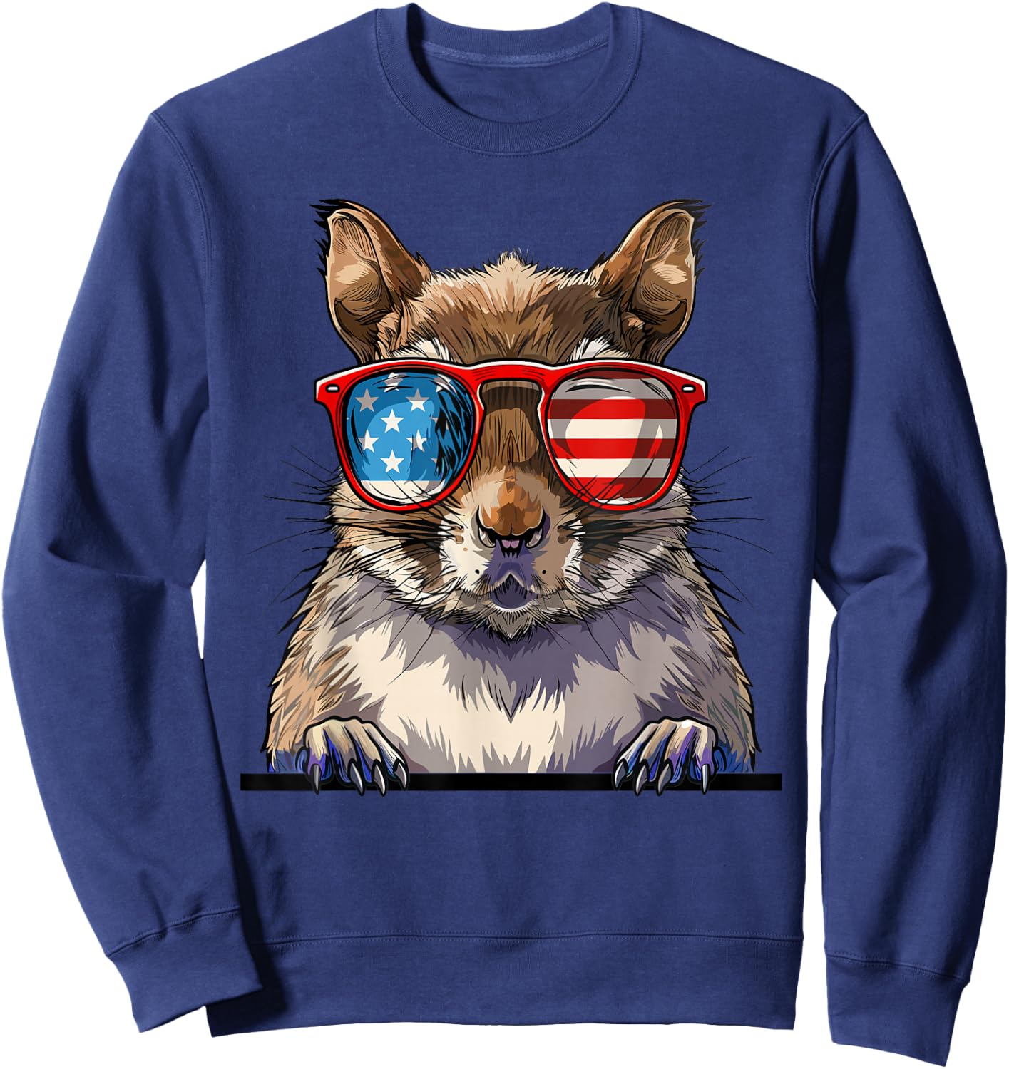 Squirrel USA Flag Funny Squirrel Lovers Mom Dad 4th of July Girls Kids Men Sweatshirt - Sweatshirt | Navy