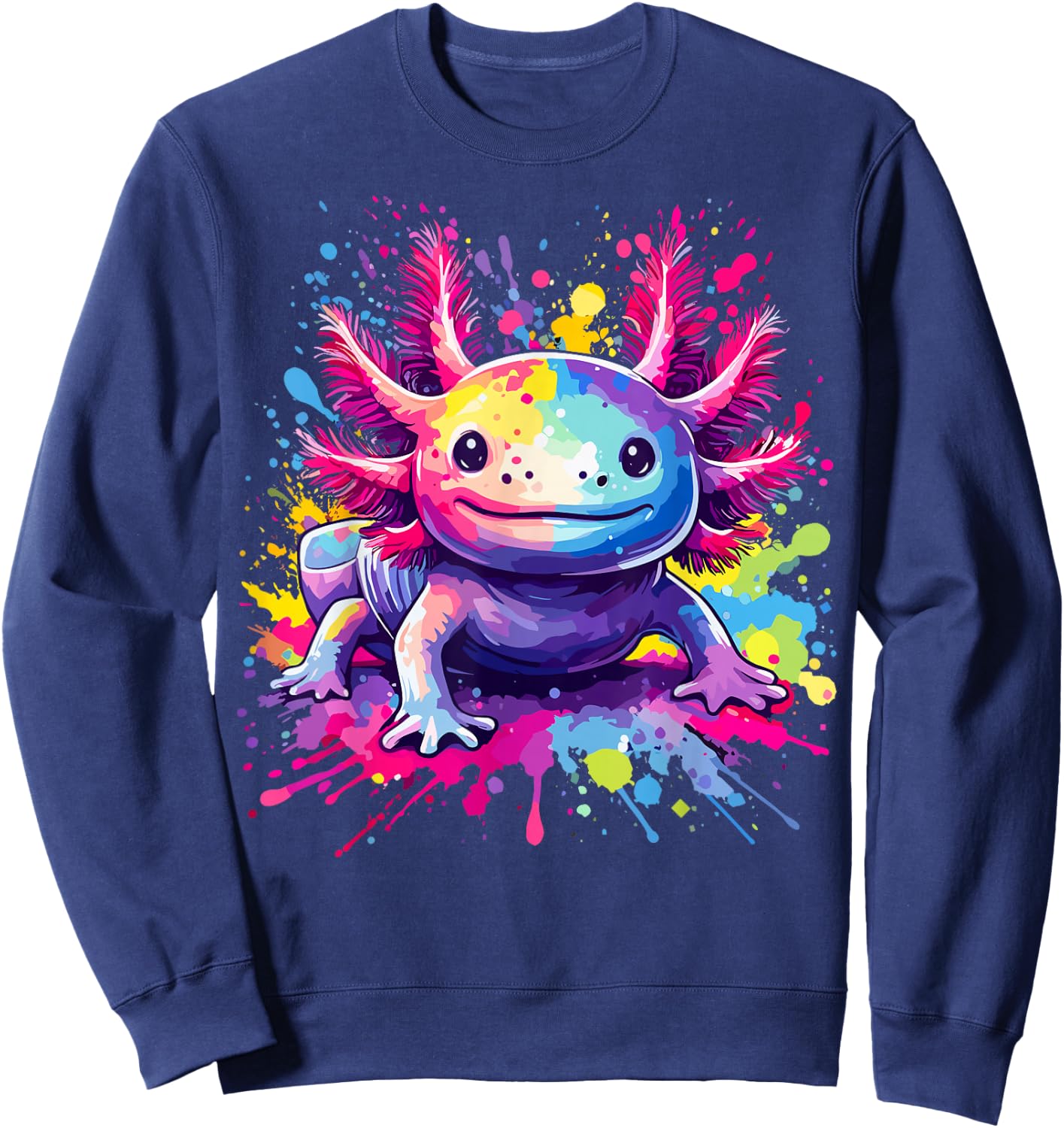 Axolotls Lovers Colorful Splash Art Kawaii Axolotl Sweatshirt - Sweatshirt | Navy
