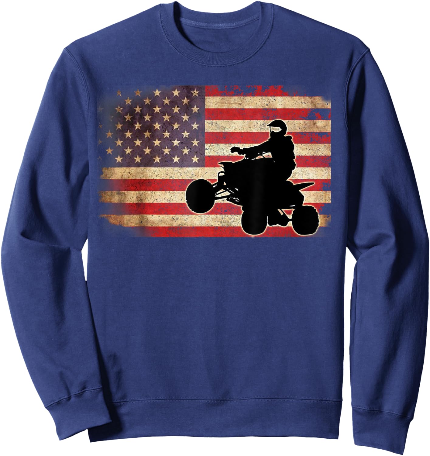 American USA Flag Quad Bike Four Wheeler Gift T Shirt Women Kids Men Sweatshirt - Sweatshirt | Navy