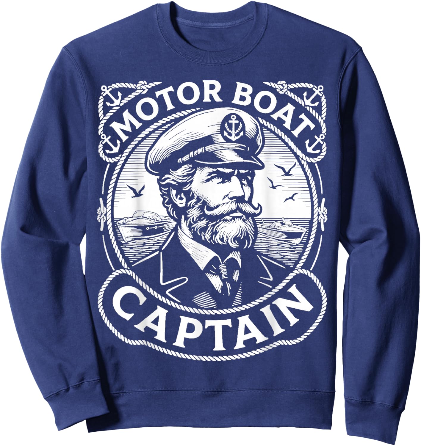 Funny Motor Boat Captain Vintage Retro Sweatshirt - Sweatshirt | Navy