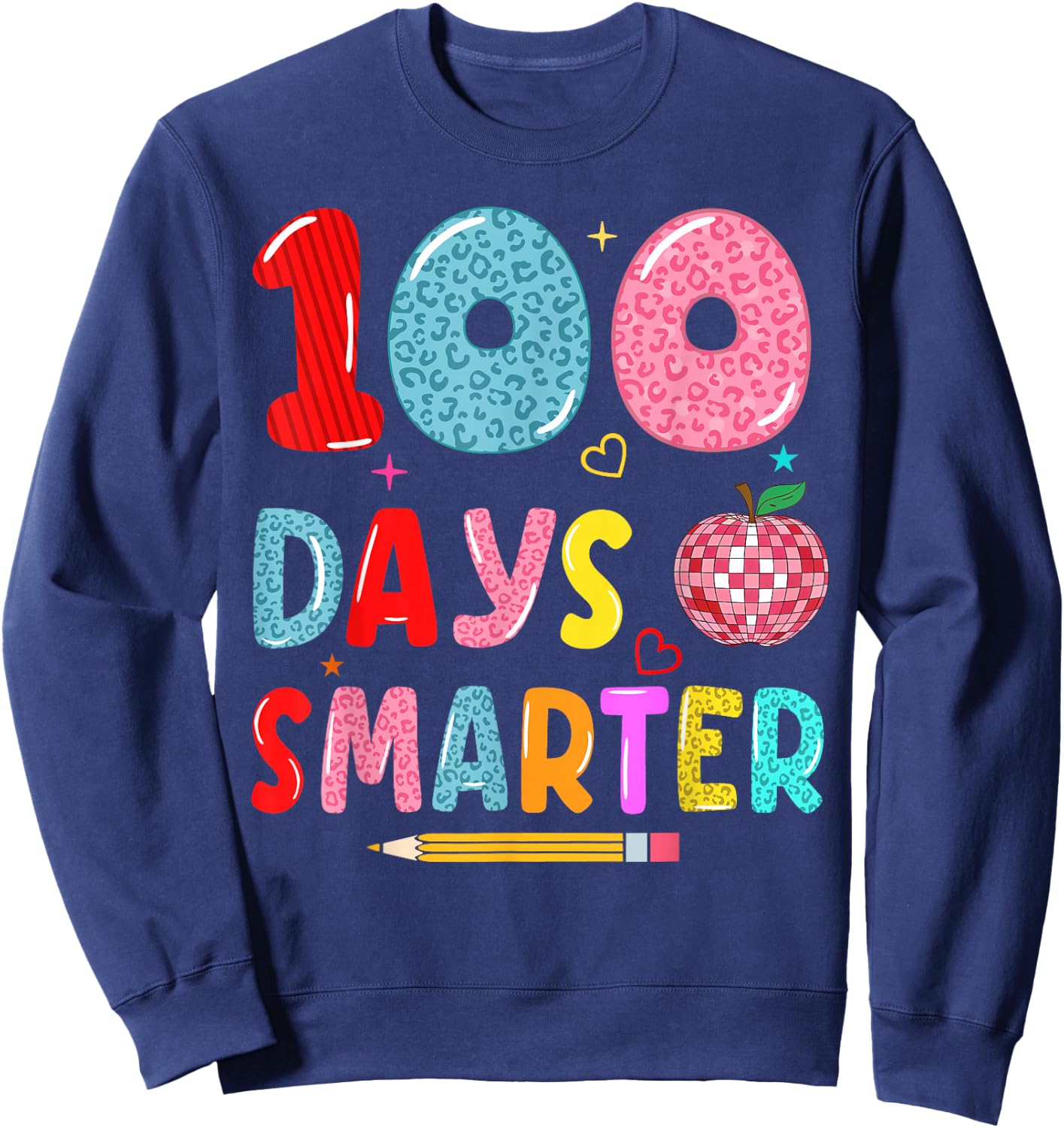 100 days Smarter leopard 100th Day Of school girls boys Sweatshirt - Sweatshirt | Navy