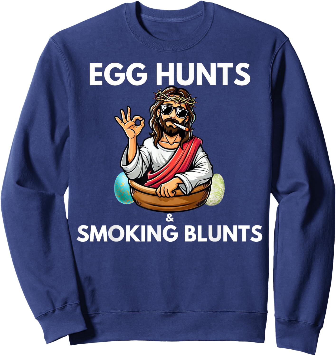Easter 420 2025 Blunt Stoner Cannabis Weed Design -Adults Black Small Short Sleeve Modern Novelty Humor Gift Sweatshirt - Sweatshirt | Navy
