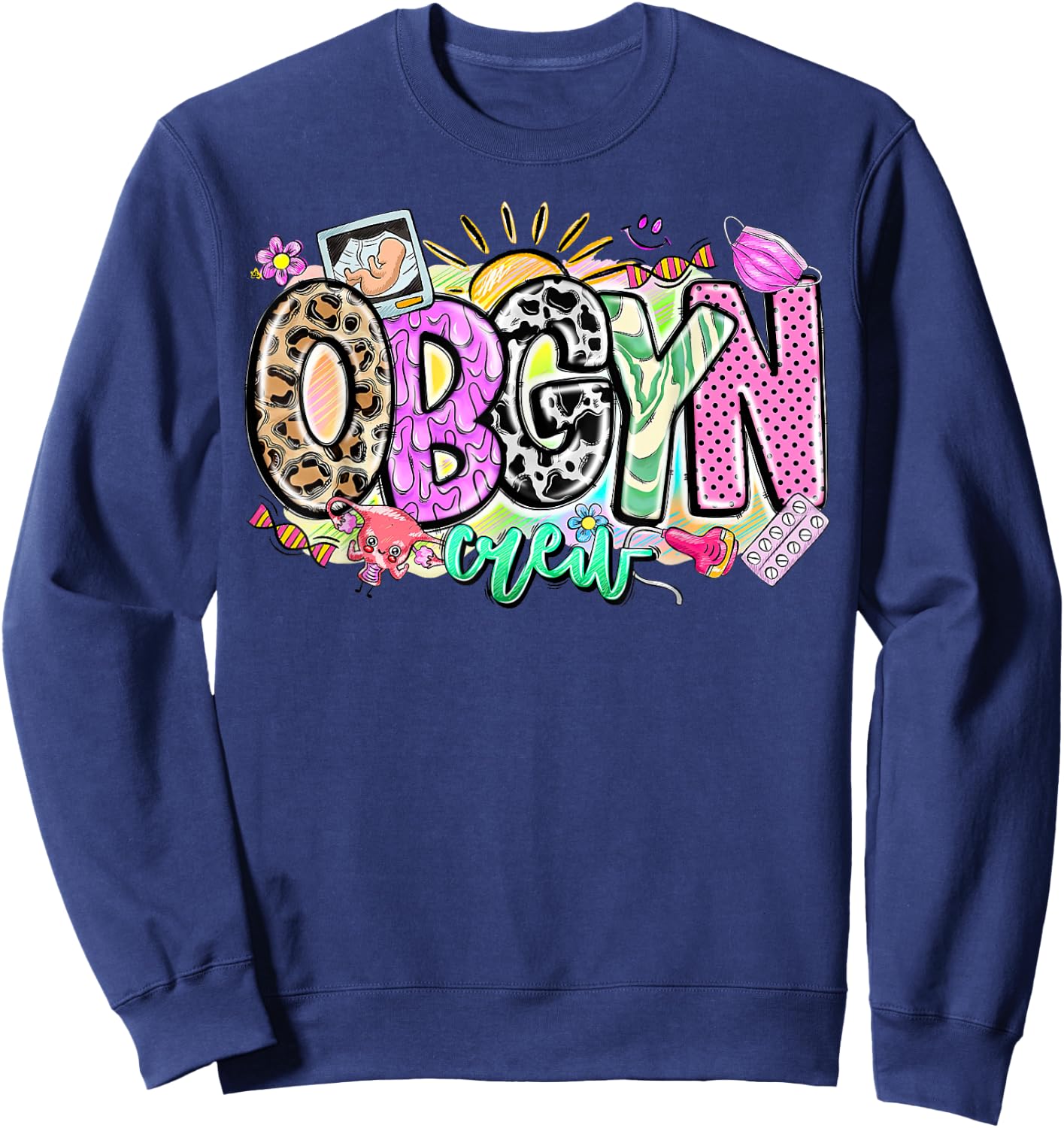 Leopard Obgyn Crew Obstetrician Gynecologist Doctor Nursing Sweatshirt - Sweatshirt | Navy