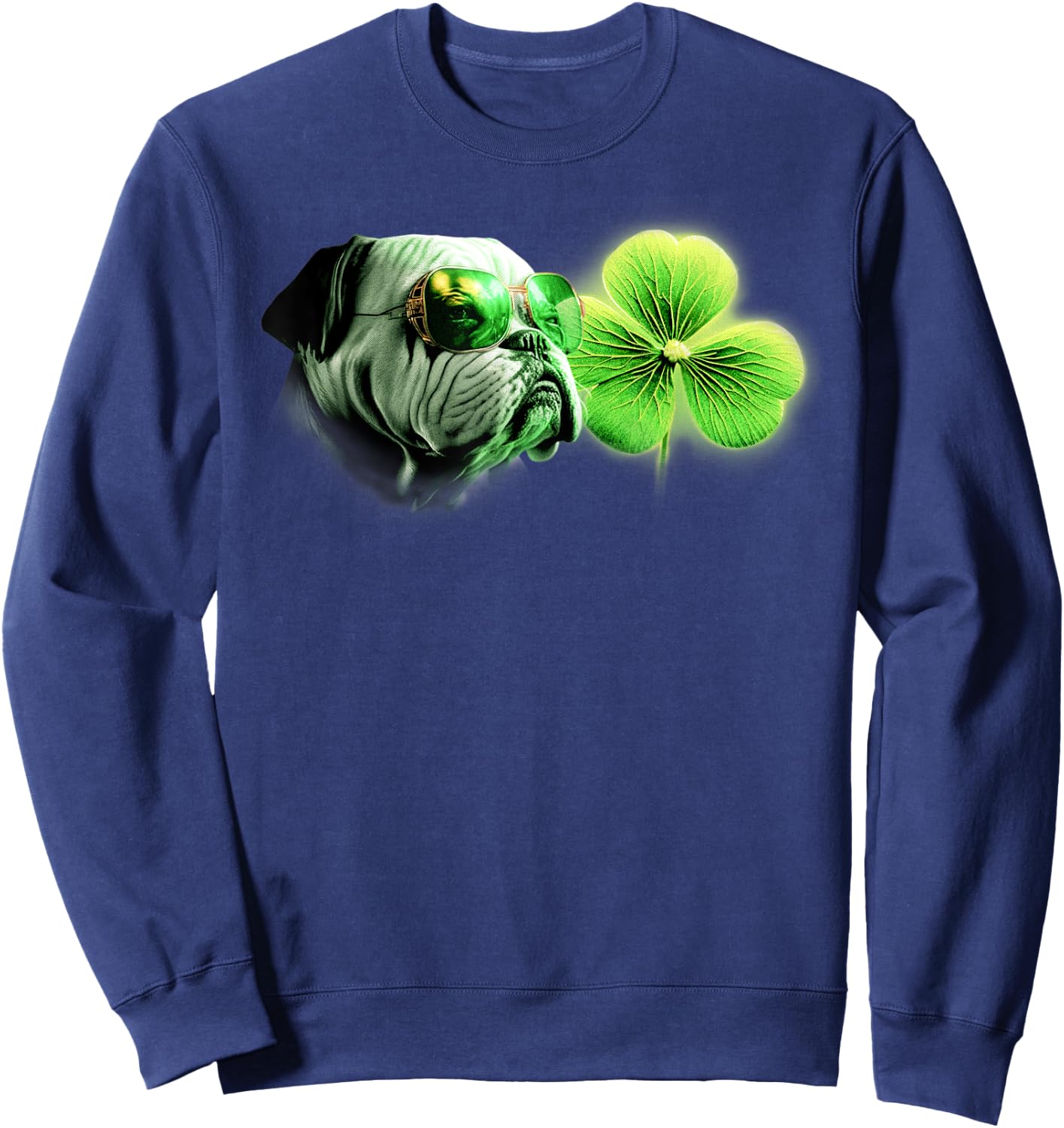 Bulldog Shamrock for Bulldog Lovers St. Patricks Day Bulldog Sweatshirt - Sweatshirt | Navy