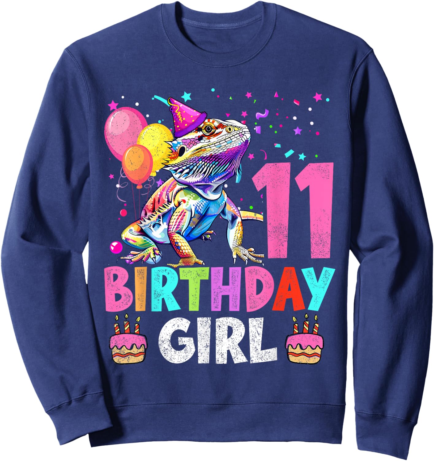11th Birthday Girl Bearded Dragon 11 Years Old Bday Party Sweatshirt - Sweatshirt | Navy