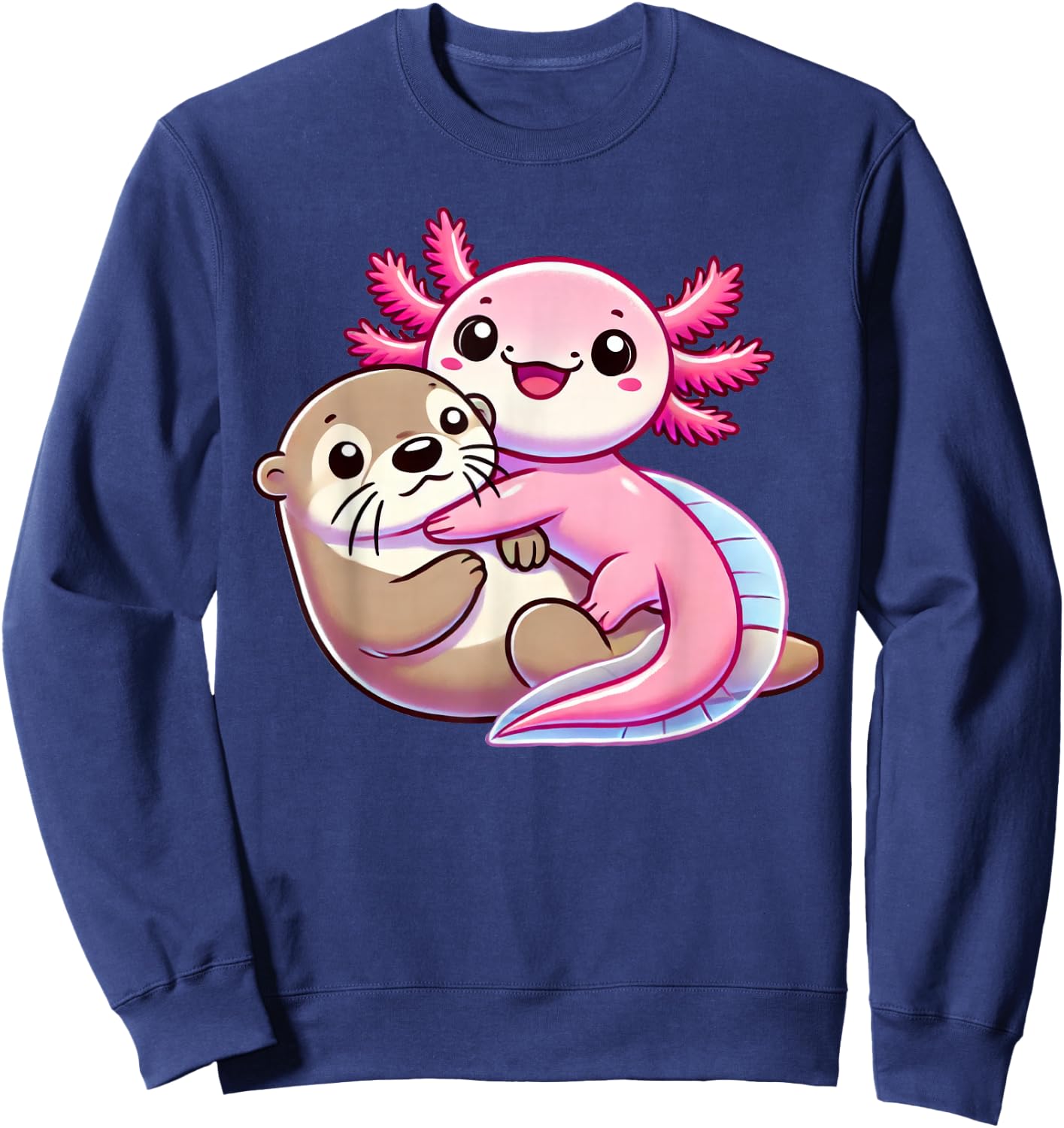 Cute Axolotl Hugging Otter Sweatshirt - Sweatshirt | Navy