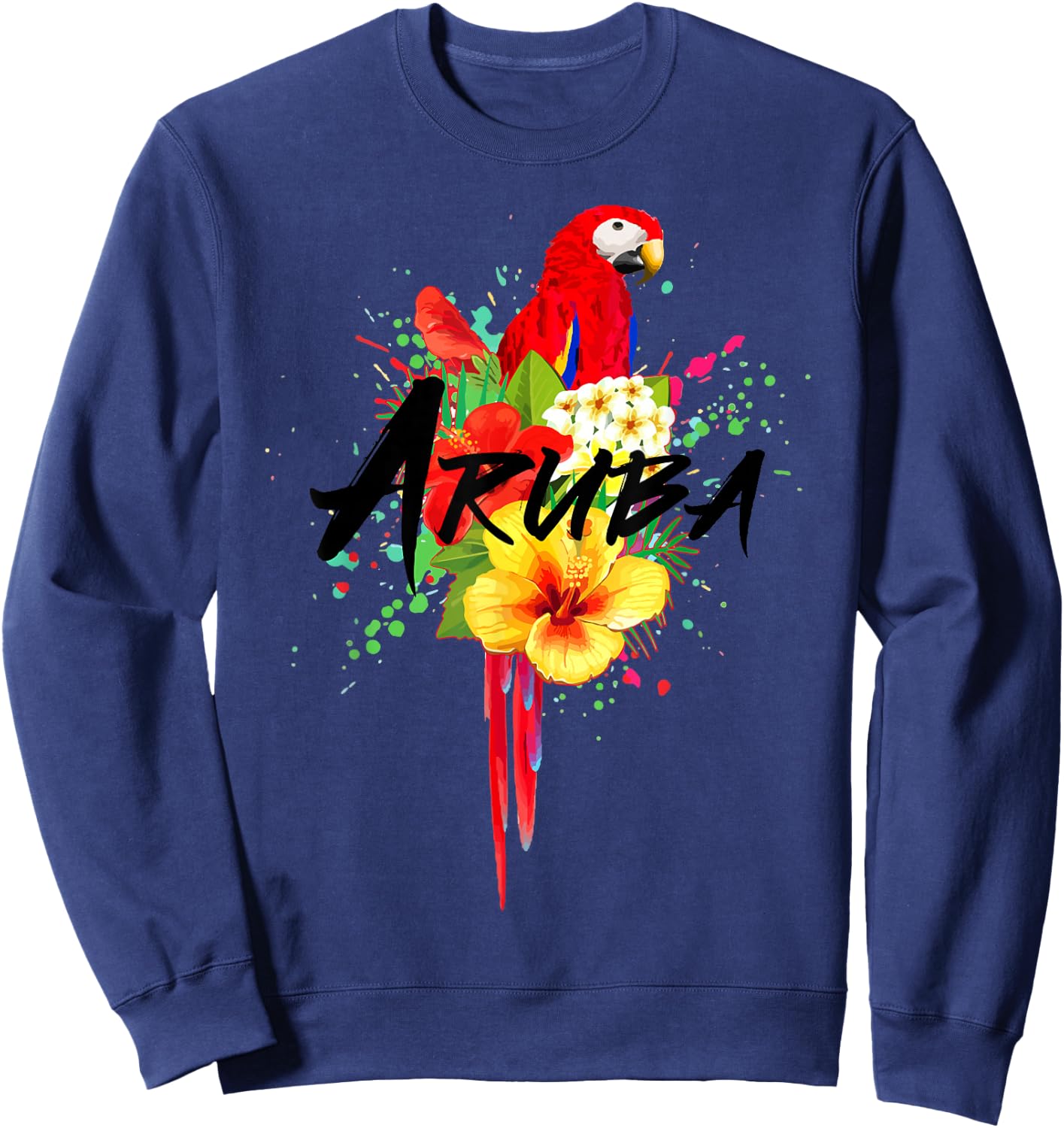 Aruba Parrot Tropical Plants Souvenir Vintage Sweatshirt - Sweatshirt | Navy
