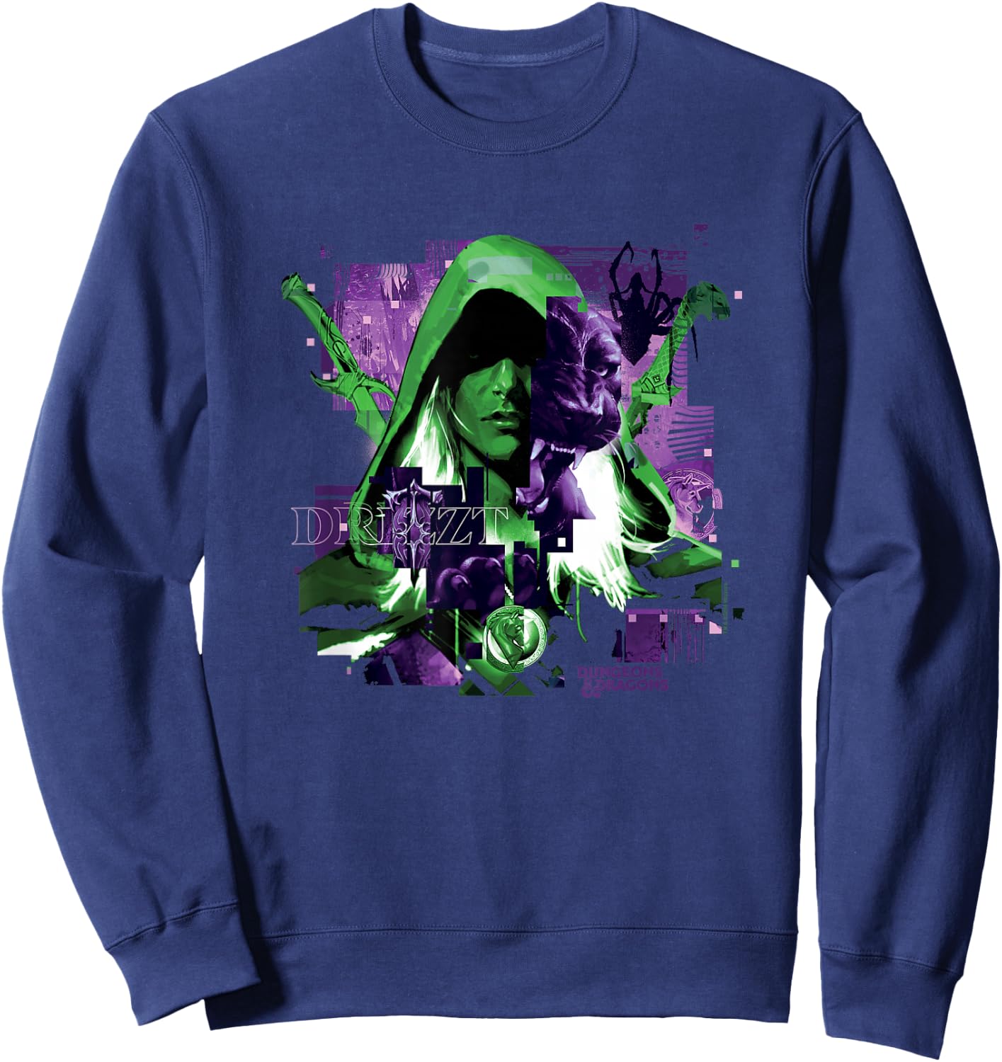 Dungeons & Dragons Drizzt Hooded Face Portrait Vintage Sweatshirt - Sweatshirt | Navy