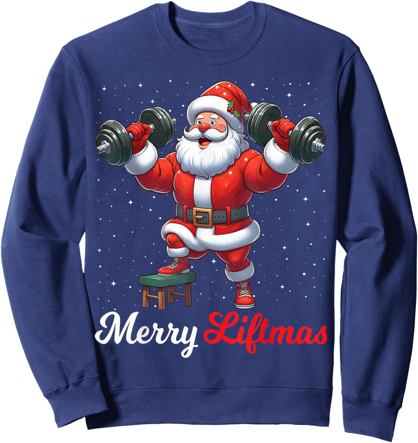 Merry Liftmas Santa Weightlifting Gym Fitness Christmas Snow Sweatshirt - Sweatshirt | Navy