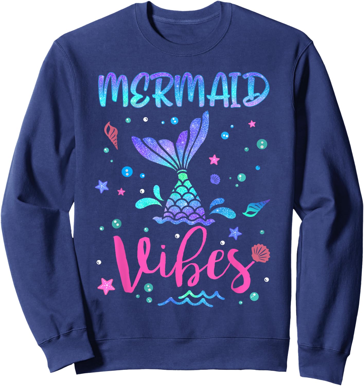 Mermaid Vibes Party Mermaid Tail Matching Family Squad Sweatshirt - Sweatshirt | Navy