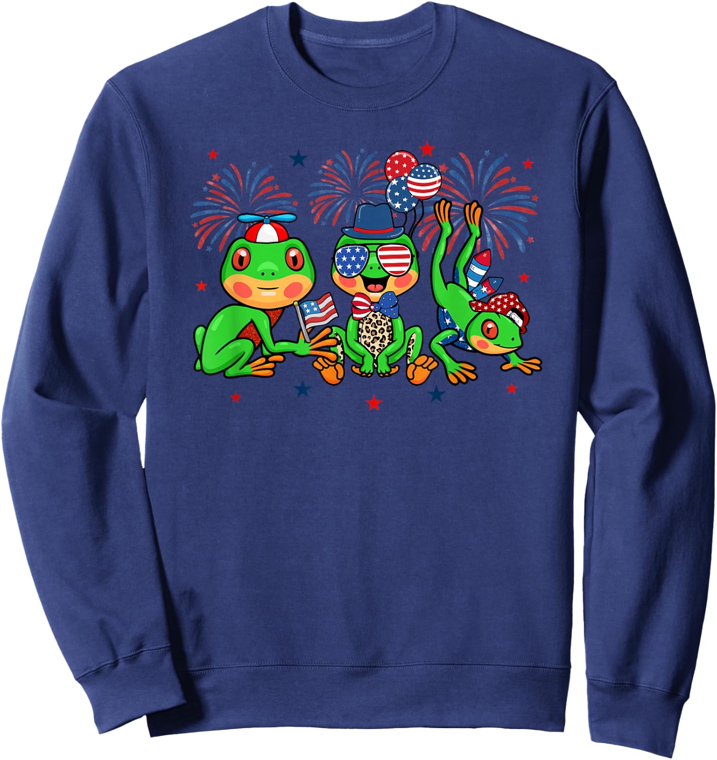 Funny Frog American Flag Leopard Fireworks 4th Of July Sweatshirt - Sweatshirt | Navy