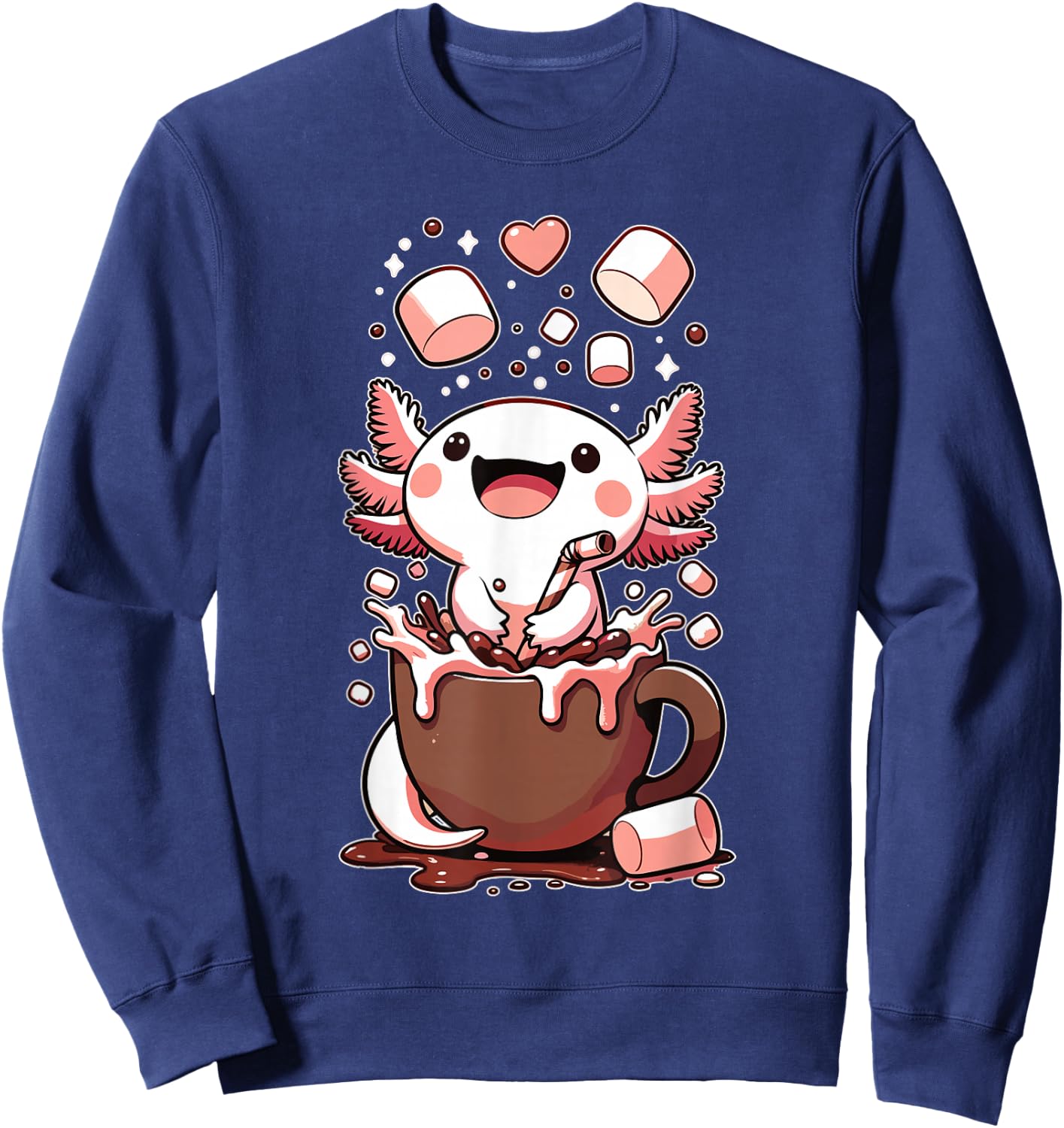 Kawaii Axolotl Hot Chocolate Marshmallow Chocolate Axolotl Sweatshirt - Sweatshirt | Navy