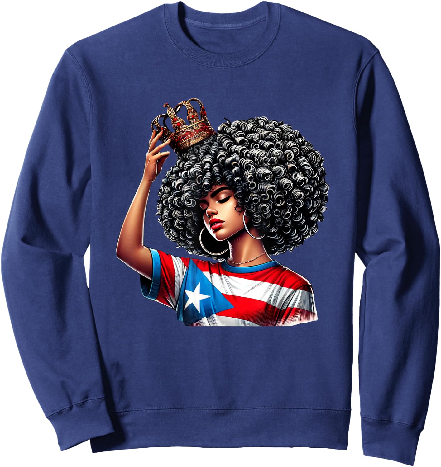 Afro Boricua Queen Puerto Rican Princess Flag Crown Latina Sweatshirt - Sweatshirt | Navy
