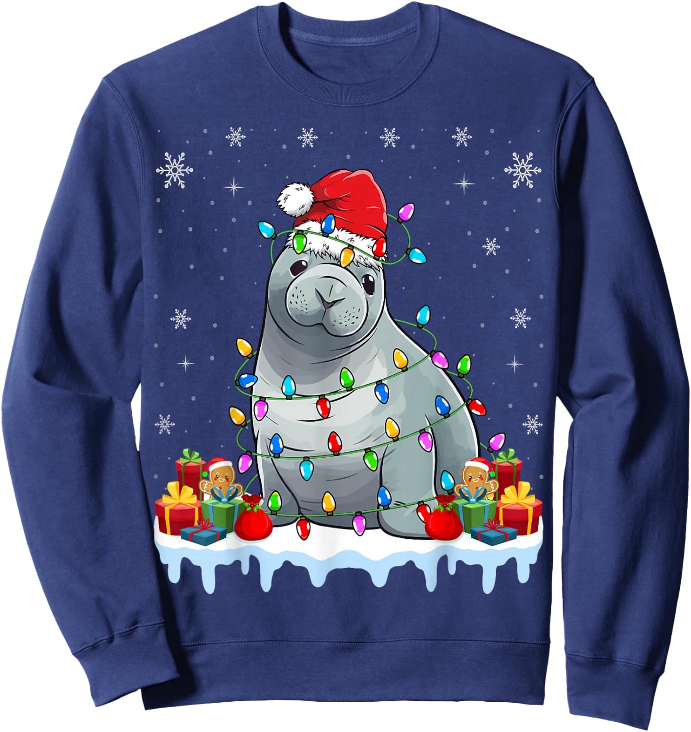 Seals Wearing Santa Hat Xmas - Seals Lover Christmas Sweatshirt - Sweatshirt | Navy