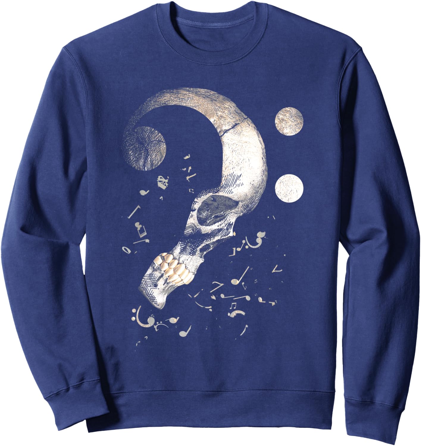 Vintage Bass Clef Skull Bass Guitar for Bassist Sheet Music Sweatshirt - Sweatshirt | Navy