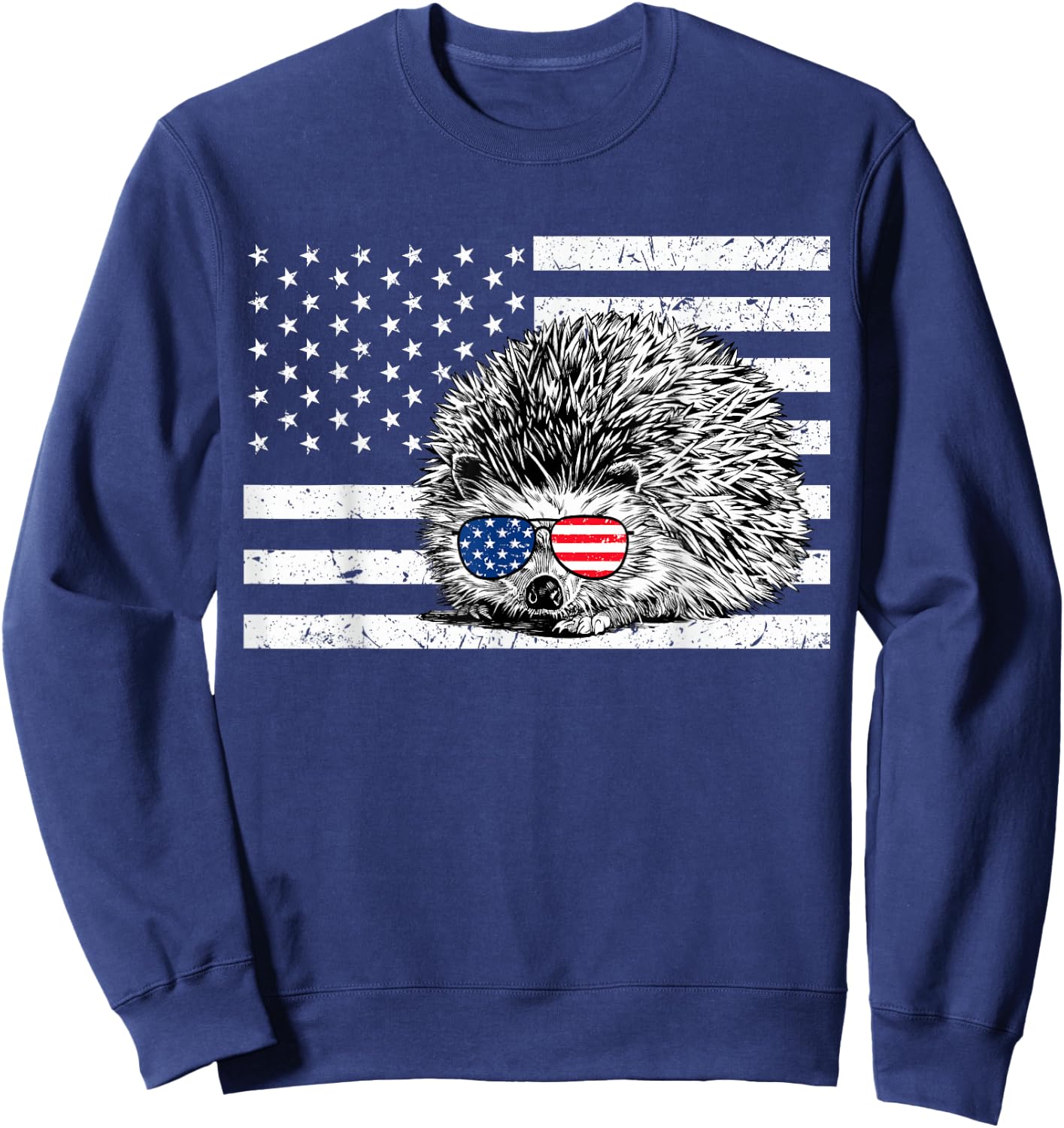 Hedgehog 4th of July Animal US American Flag Patriotic Sweatshirt - Sweatshirt | Navy