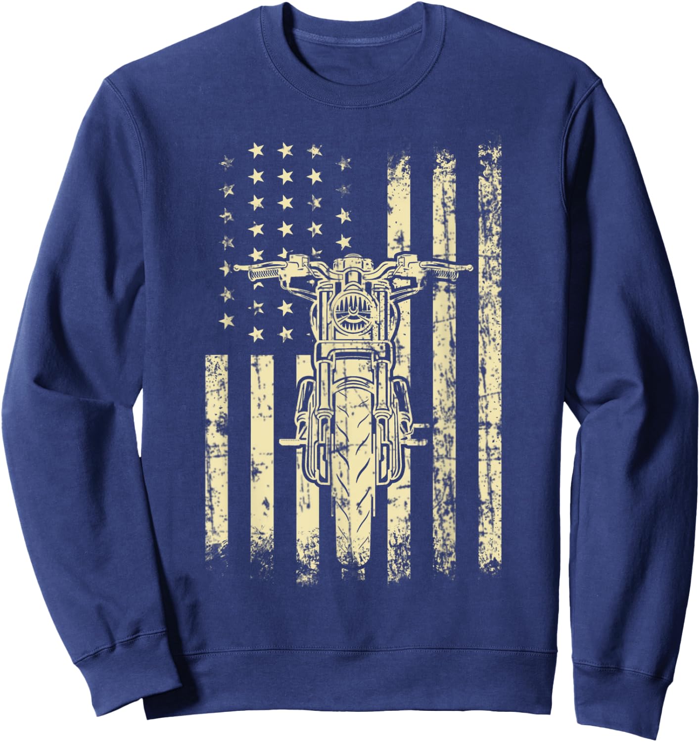 Vintage American Motorcycle American Flag Cool Biker Gift Women Kids Men Sweatshirt - Sweatshirt | Navy