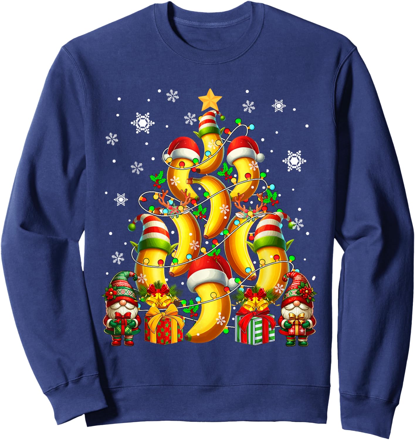 Santa Reindeer Elf Banana As Christmas Tree Vegan Fruits Sweatshirt - Sweatshirt | Navy