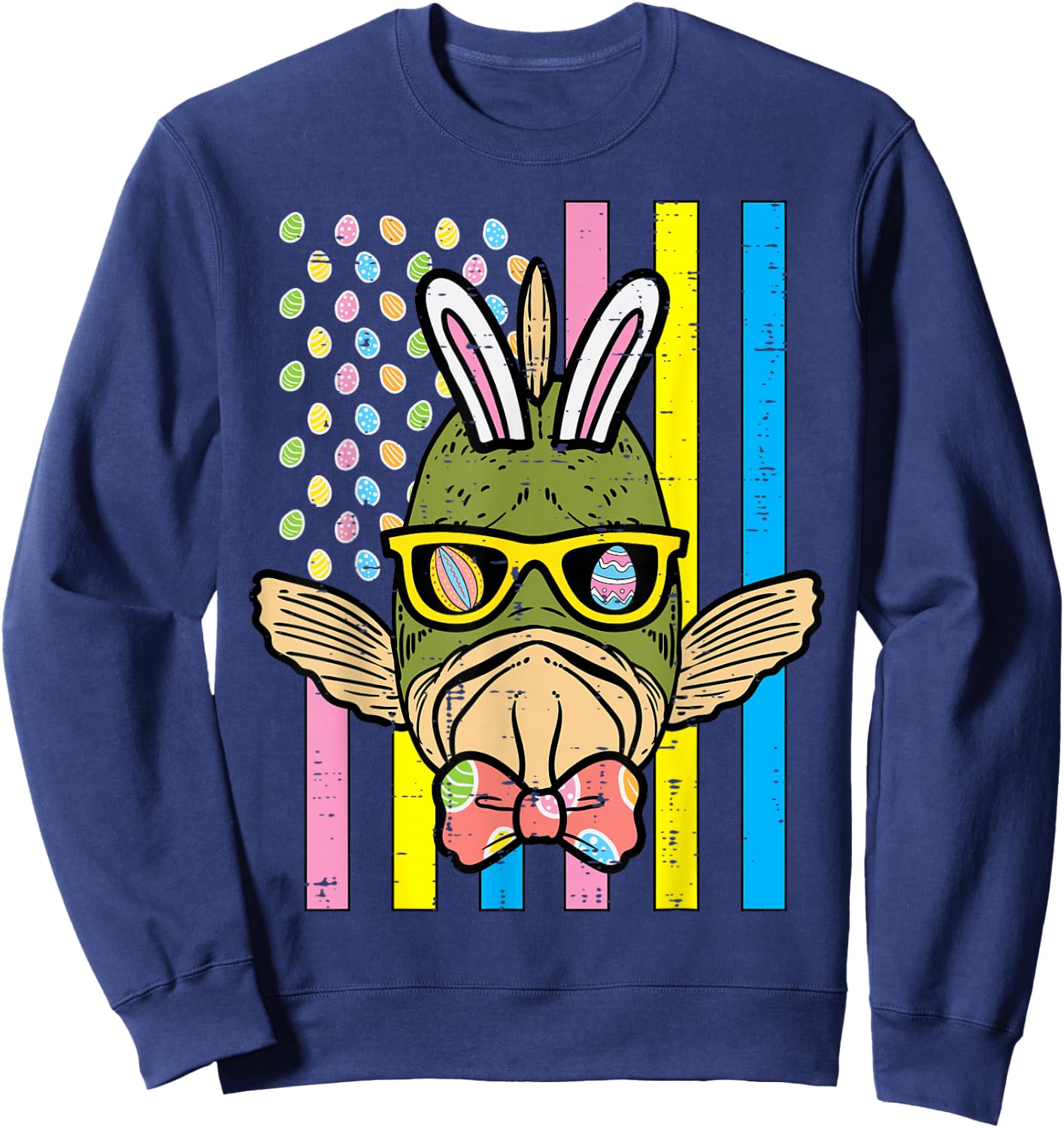 Easter Bunny Fish US Flag Funny Patriotic Men Boys Kids Teen Sweatshirt - Sweatshirt | Navy